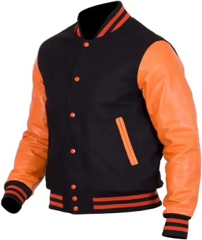 Mens Black And Orange Varsity Jacket