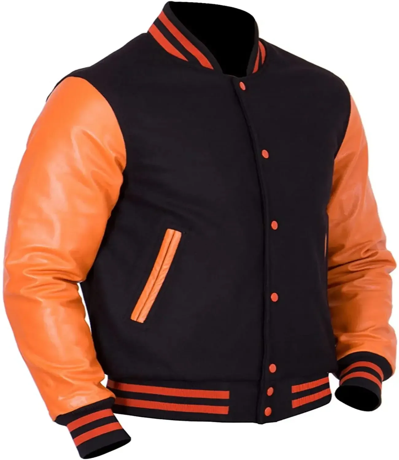 Mens Black And Orange Varsity Jacket