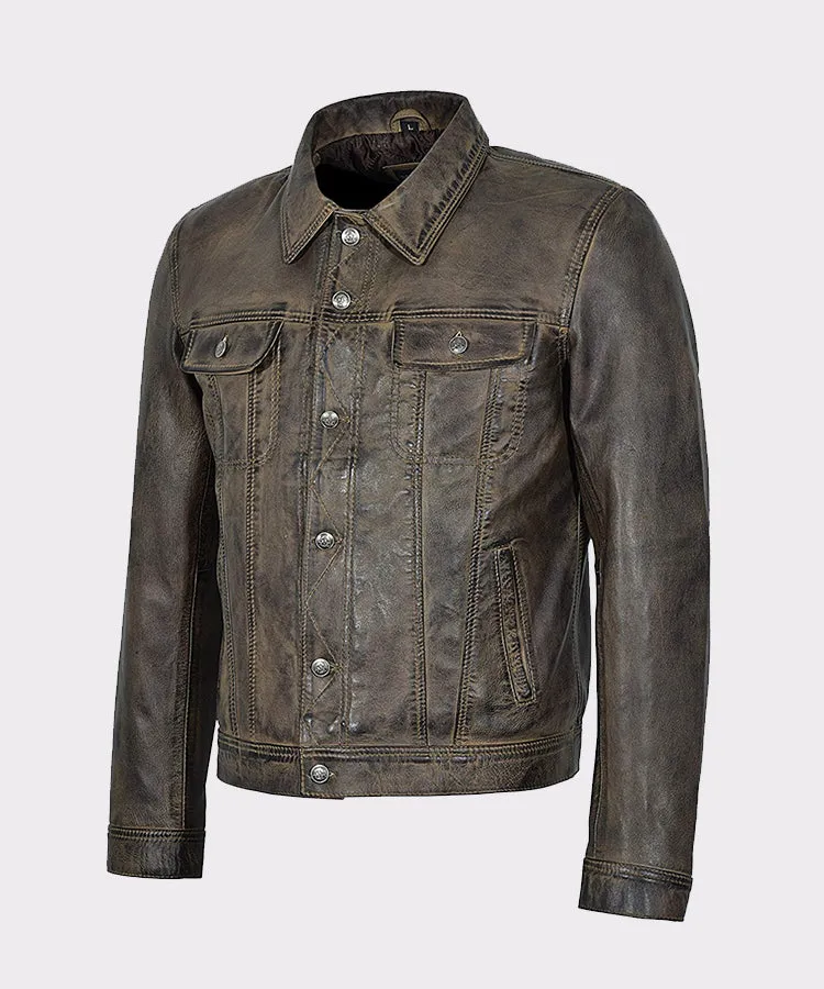 Men’s Classic Dirty Brown Real Leather Jacket