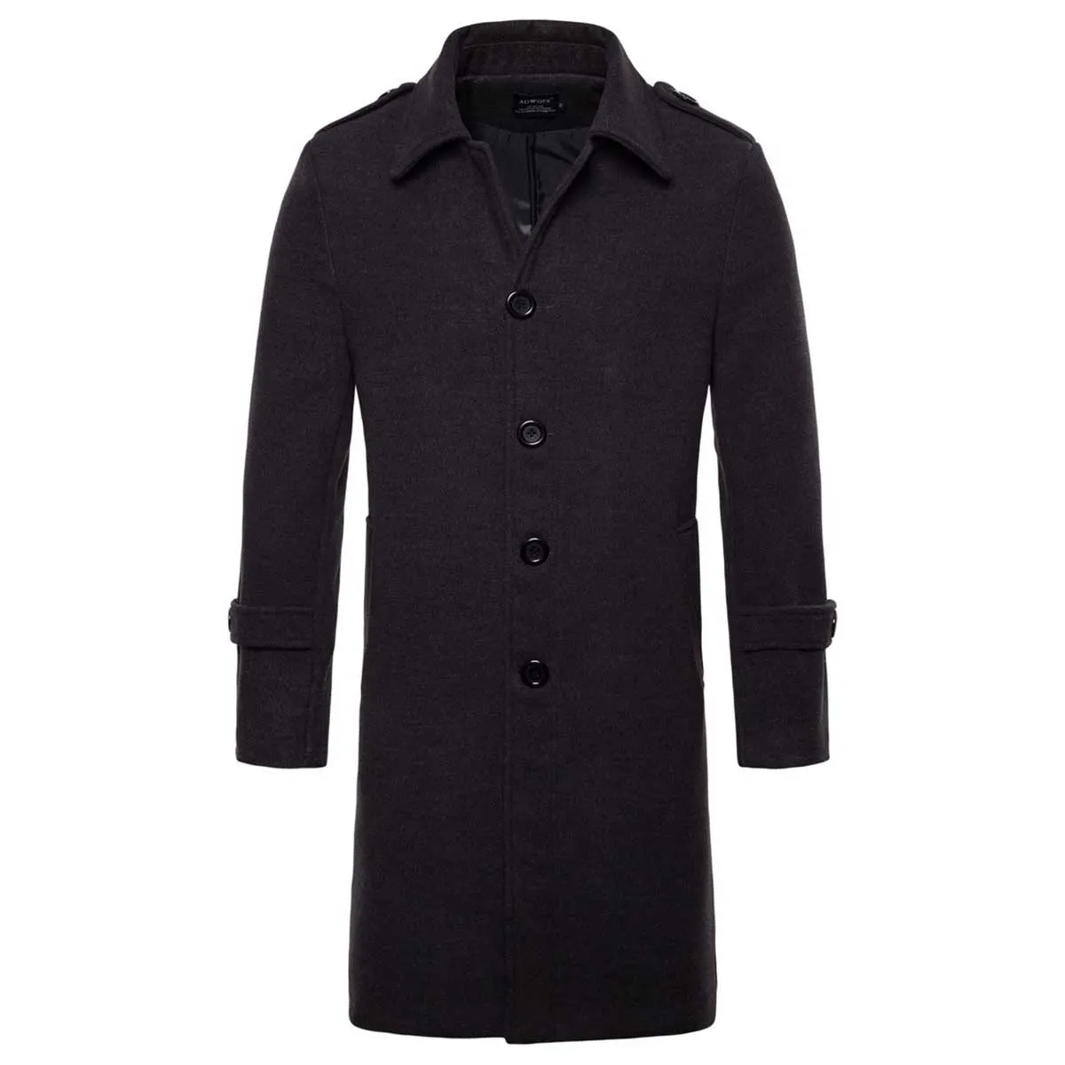 Men's Coat Long Slim Fit Winter Coat Solid Color with Flap Collar Grey