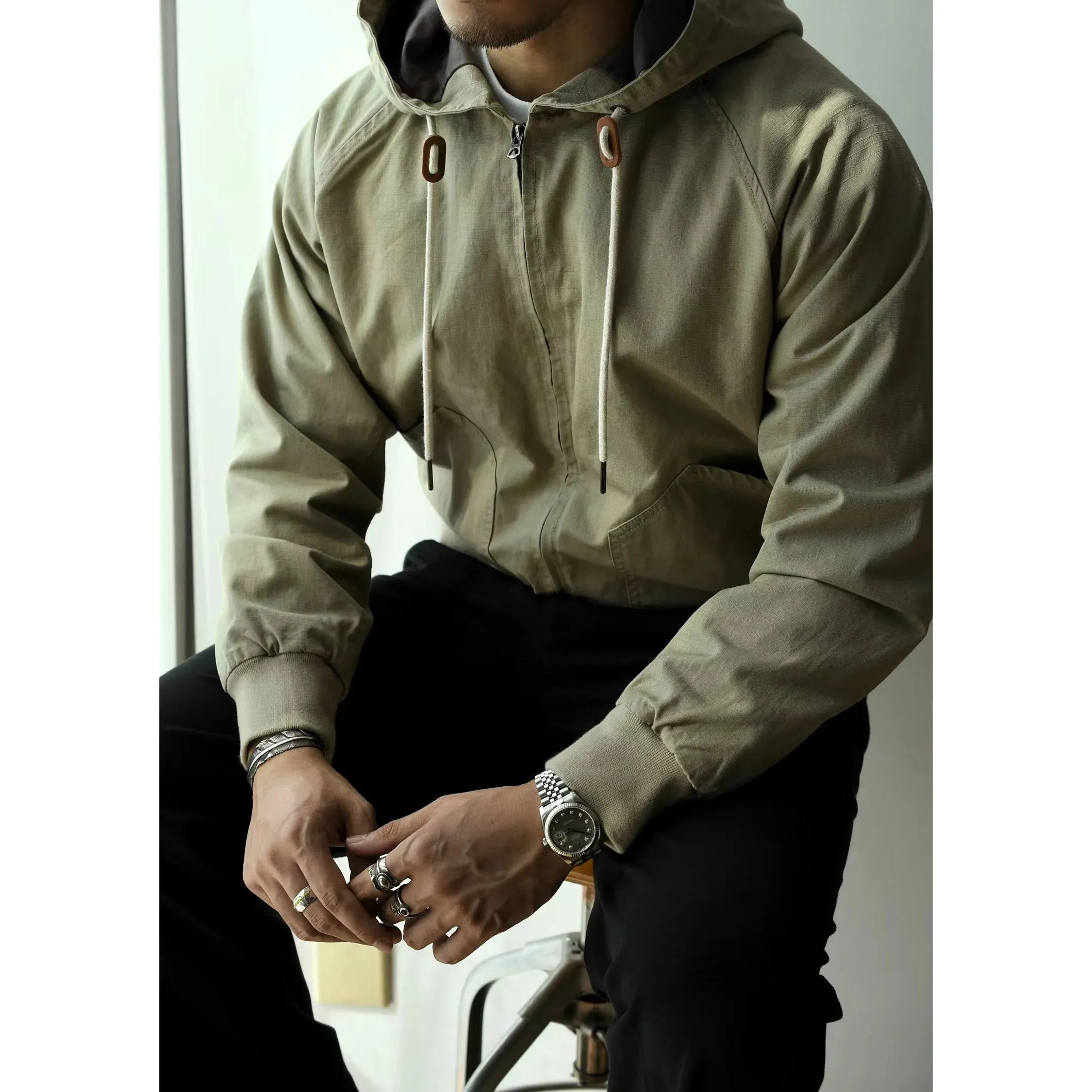 Men's Hooded Sweatshirt Loose Sports Biker Casual Jacket