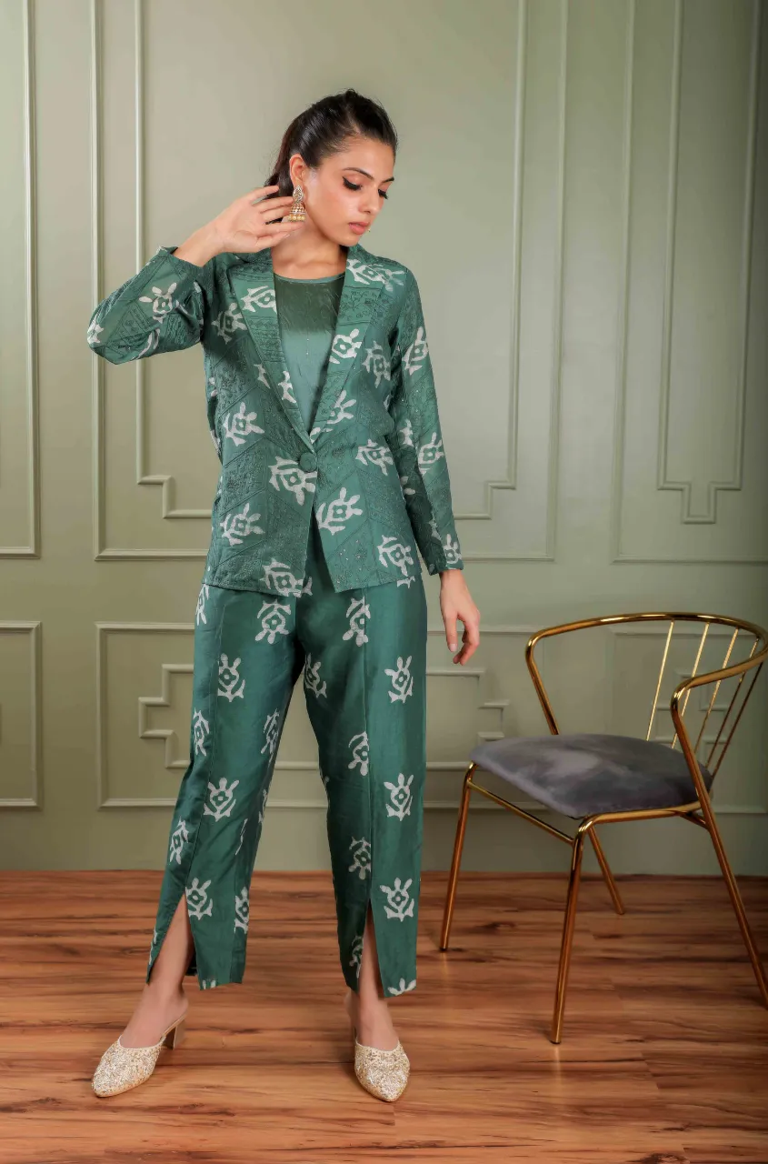 METTLE - Eden Green Batik Print Blazer Set