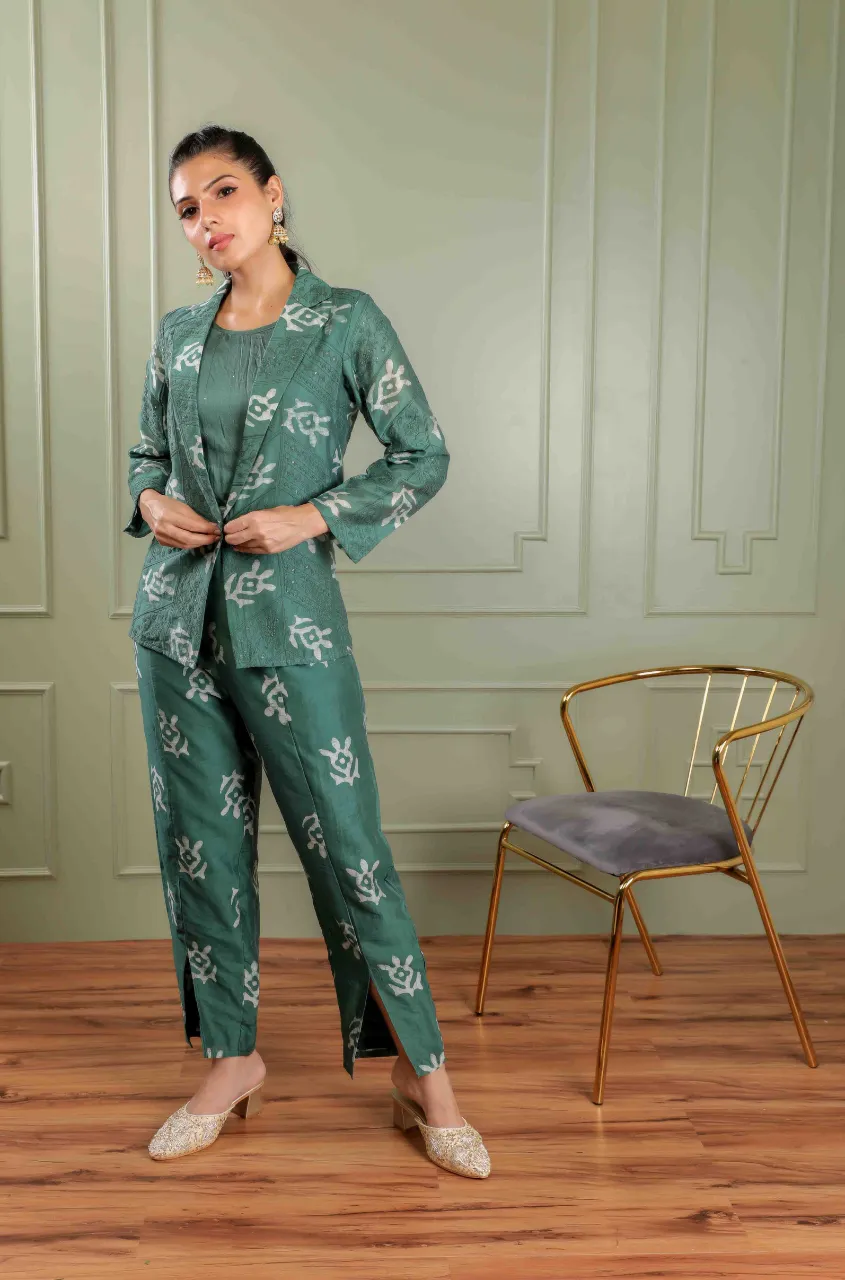 METTLE - Eden Green Batik Print Blazer Set