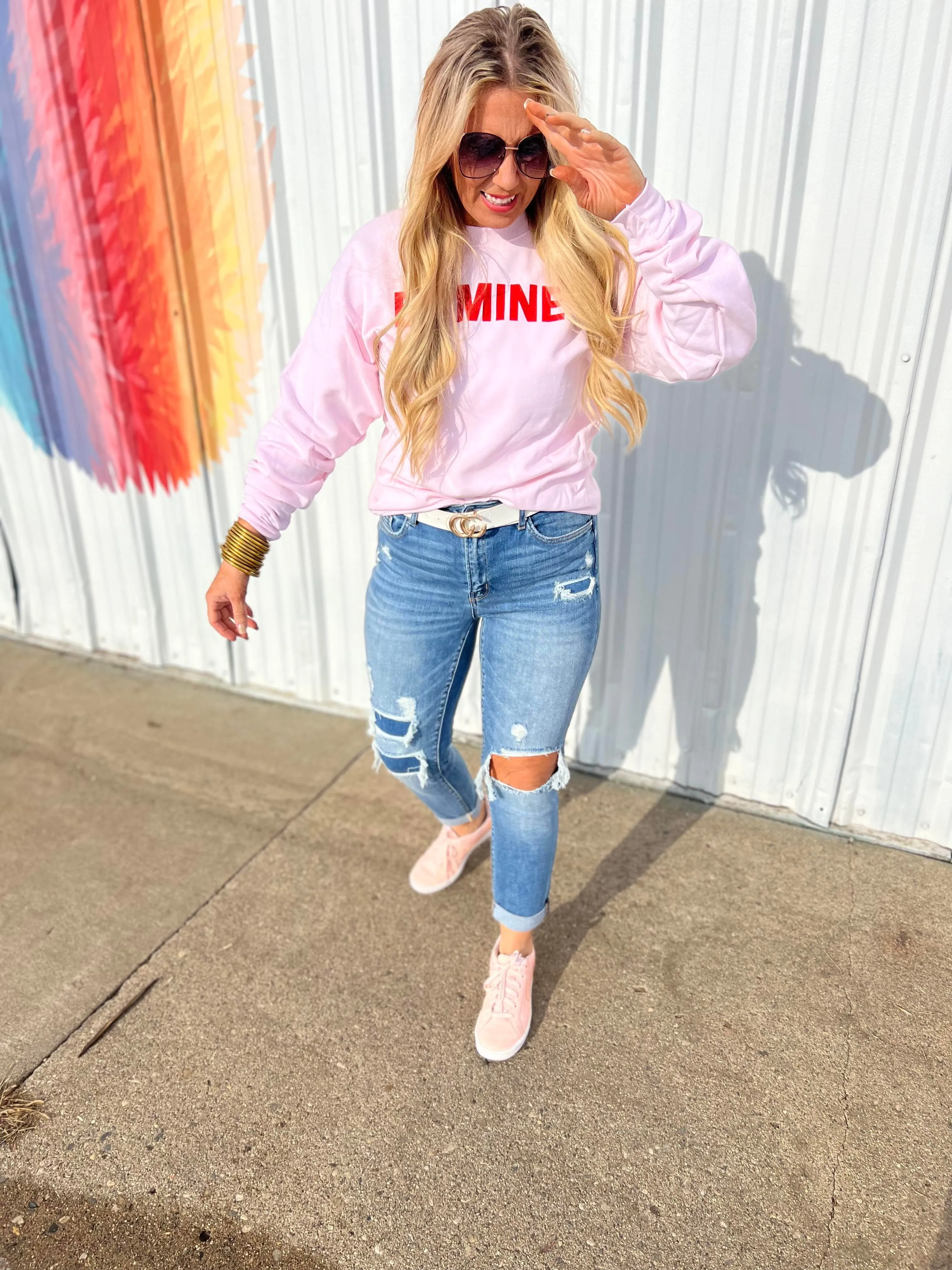 MID RISE BOYFRIEND CROP W/ DOUBLE CUFF DENIM JEANS | MICA