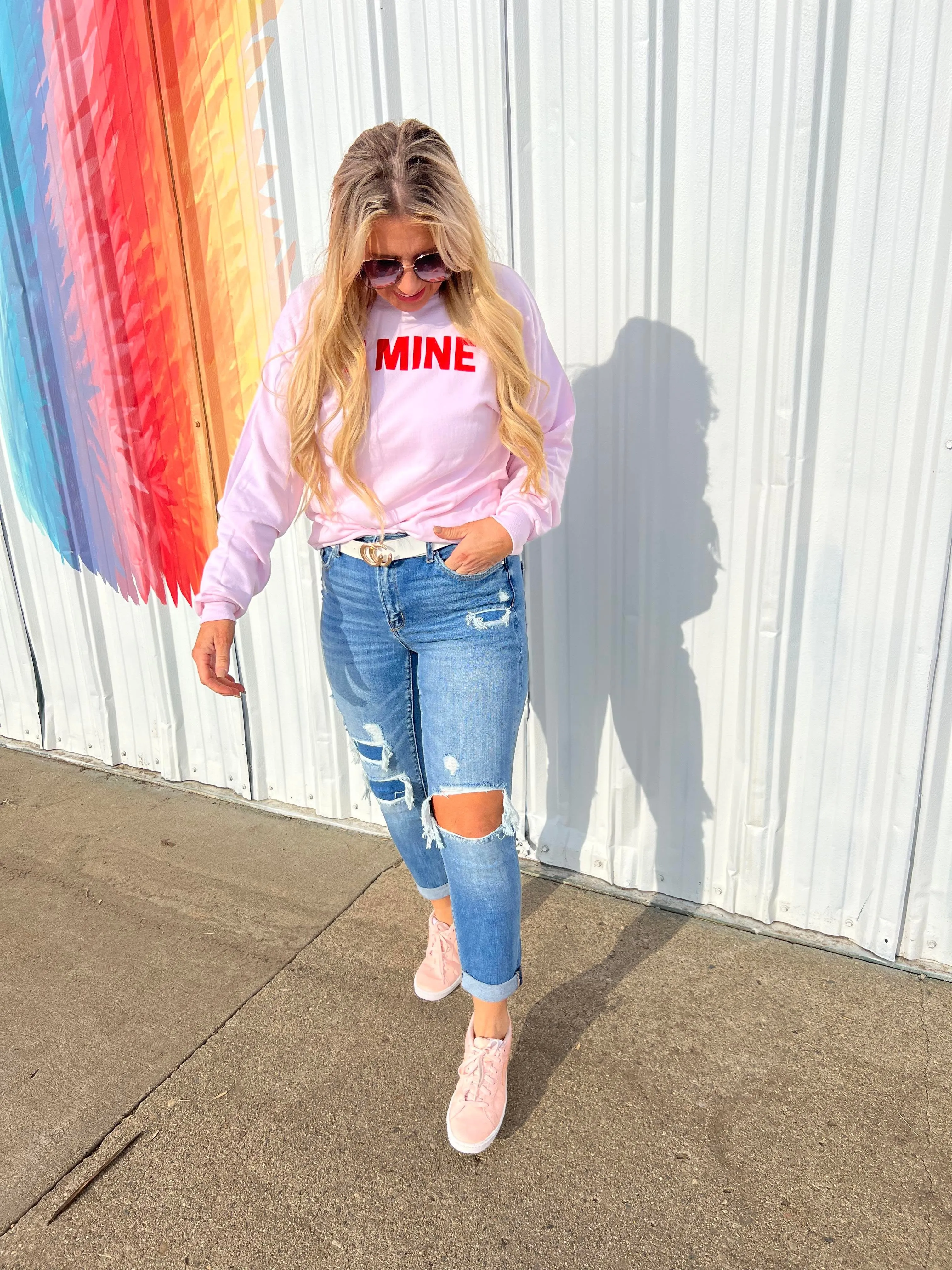 MID RISE BOYFRIEND CROP W/ DOUBLE CUFF DENIM JEANS | MICA