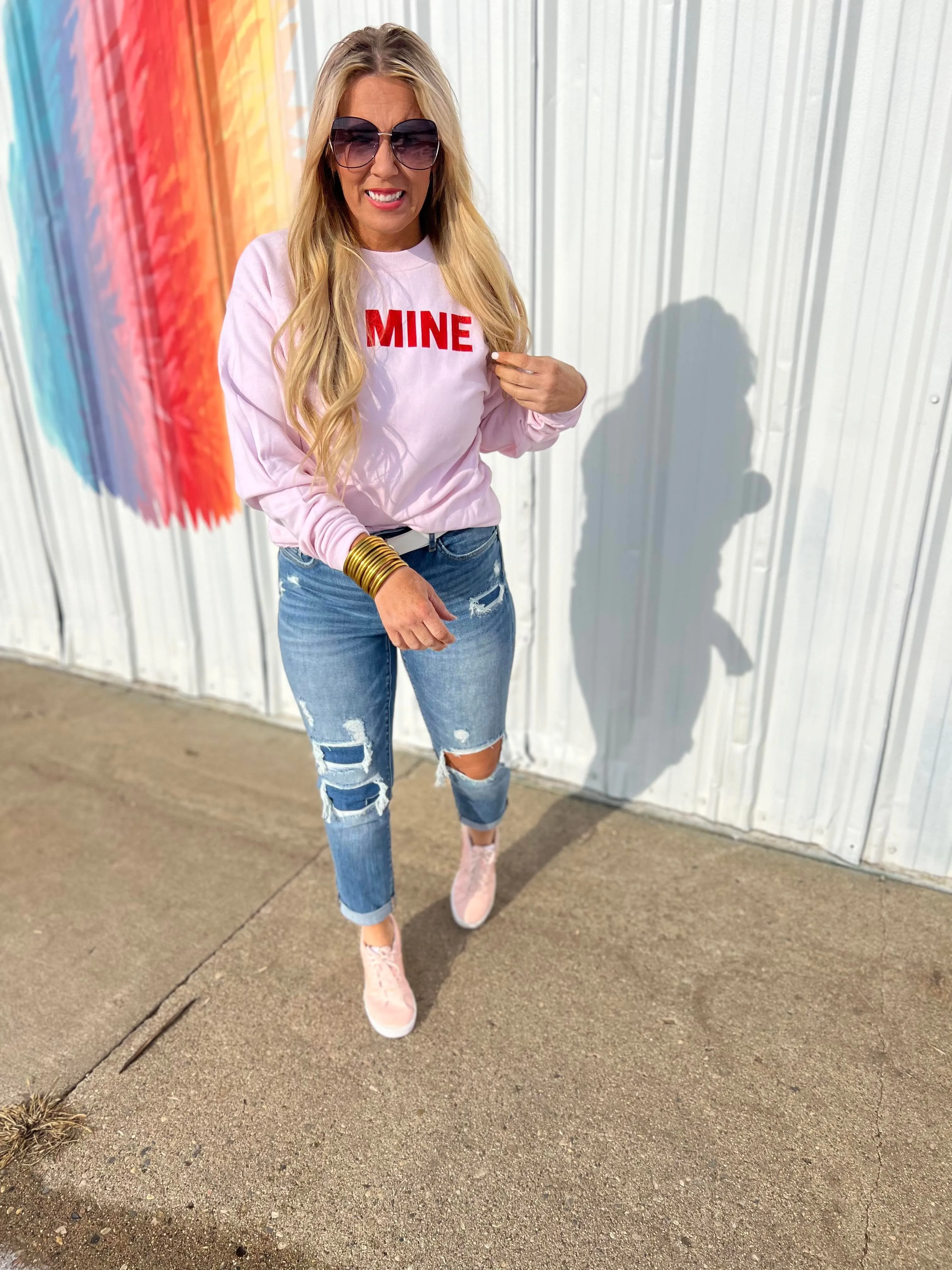 MID RISE BOYFRIEND CROP W/ DOUBLE CUFF DENIM JEANS | MICA