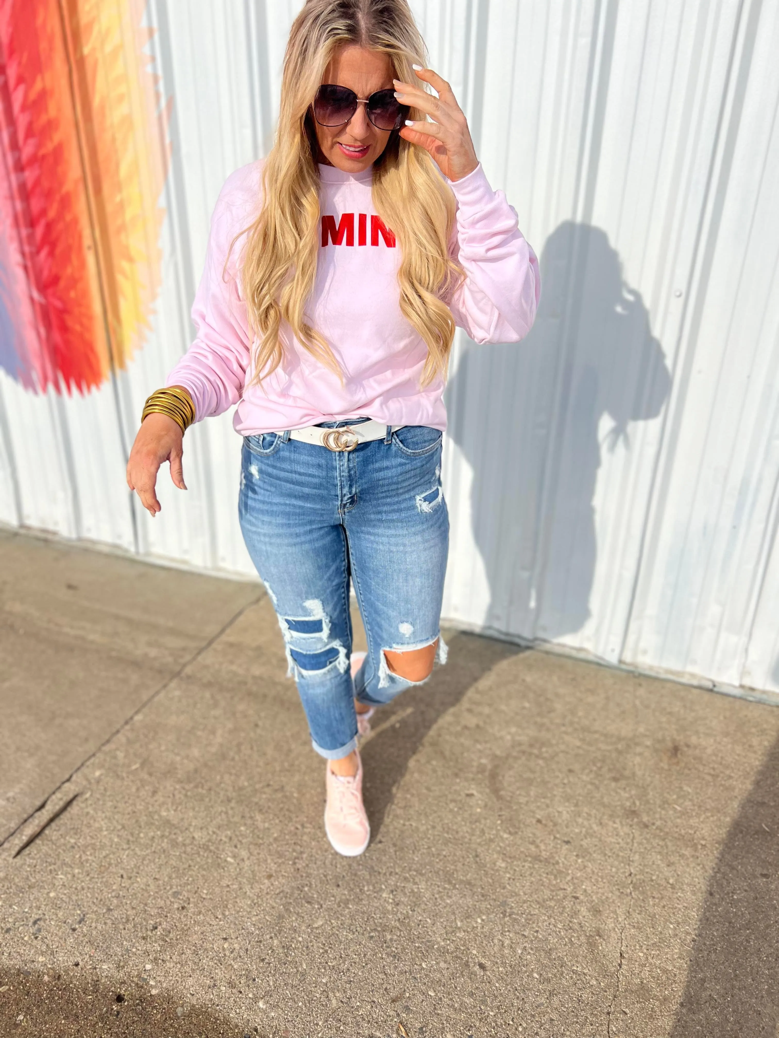 MID RISE BOYFRIEND CROP W/ DOUBLE CUFF DENIM JEANS | MICA