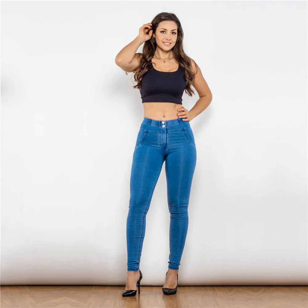 Middle Waist Dark Thread Light Blue Jeans