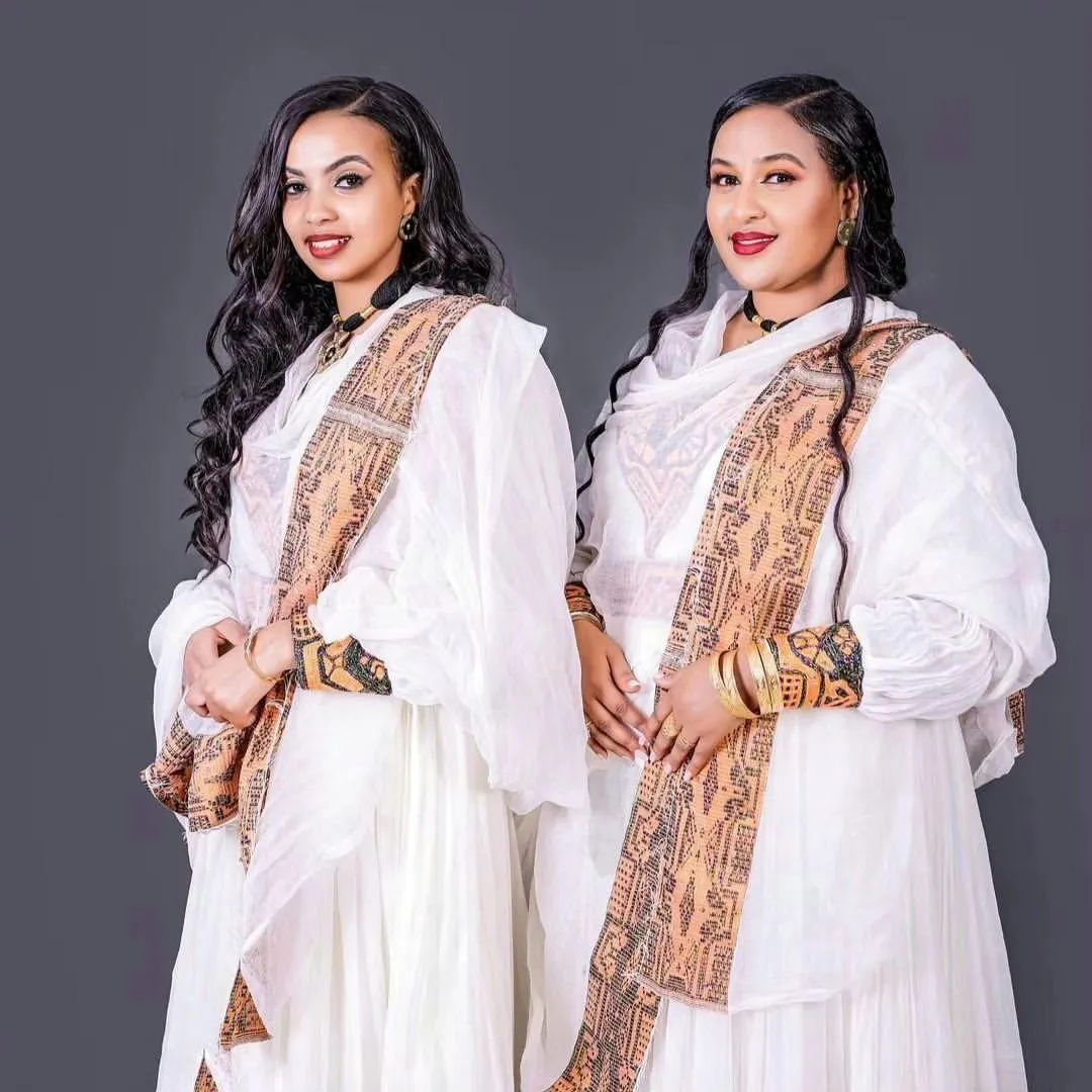 Modern Habesha Kemis Light Color Design Ethiopian Traditional Dress