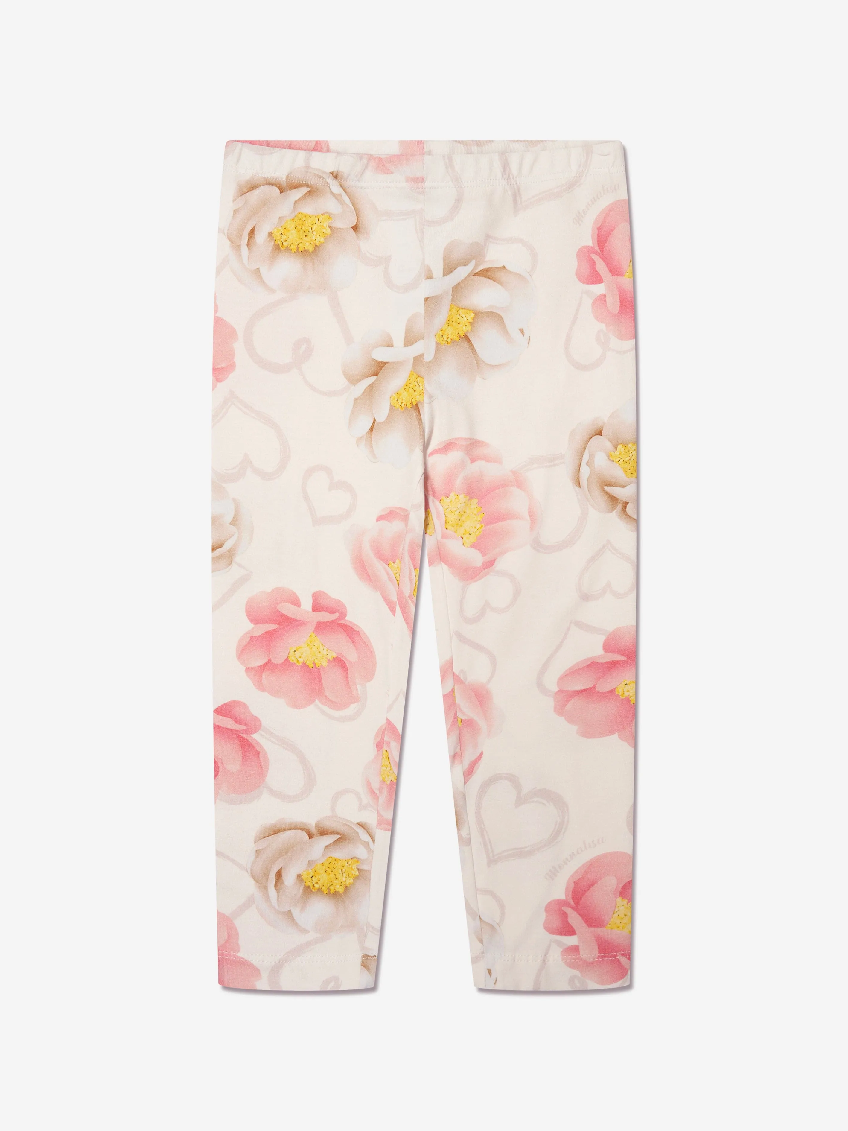 Monnalisa Girls Floral Print Leggings in Ivory