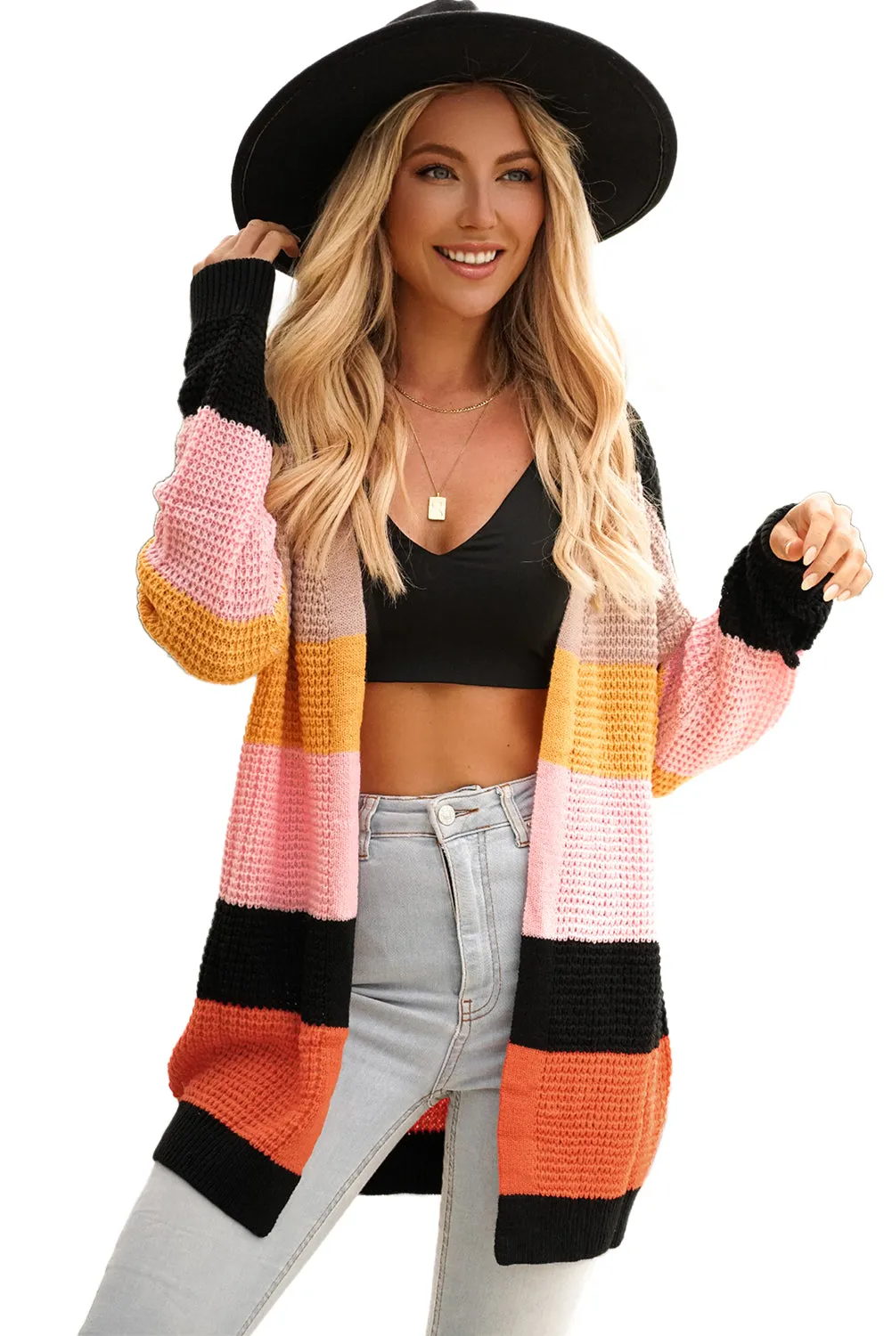 Multicolor Knitted Long Sleeve Cardigan Sweater