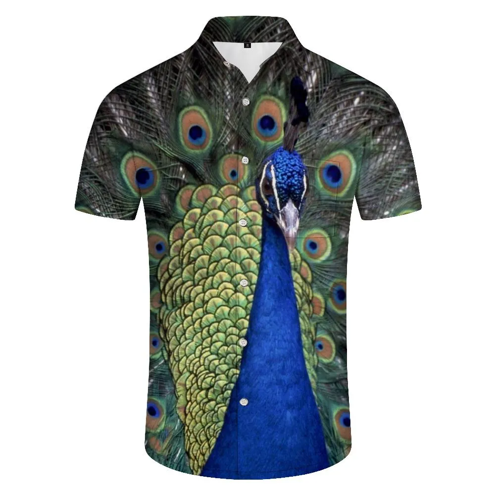 Noble Peacock Animal 3D Printed Short Sleeve Shirt Hawaiian Tropical Four Seasons Men's Button Casual Loose Short Sleeve Shirt