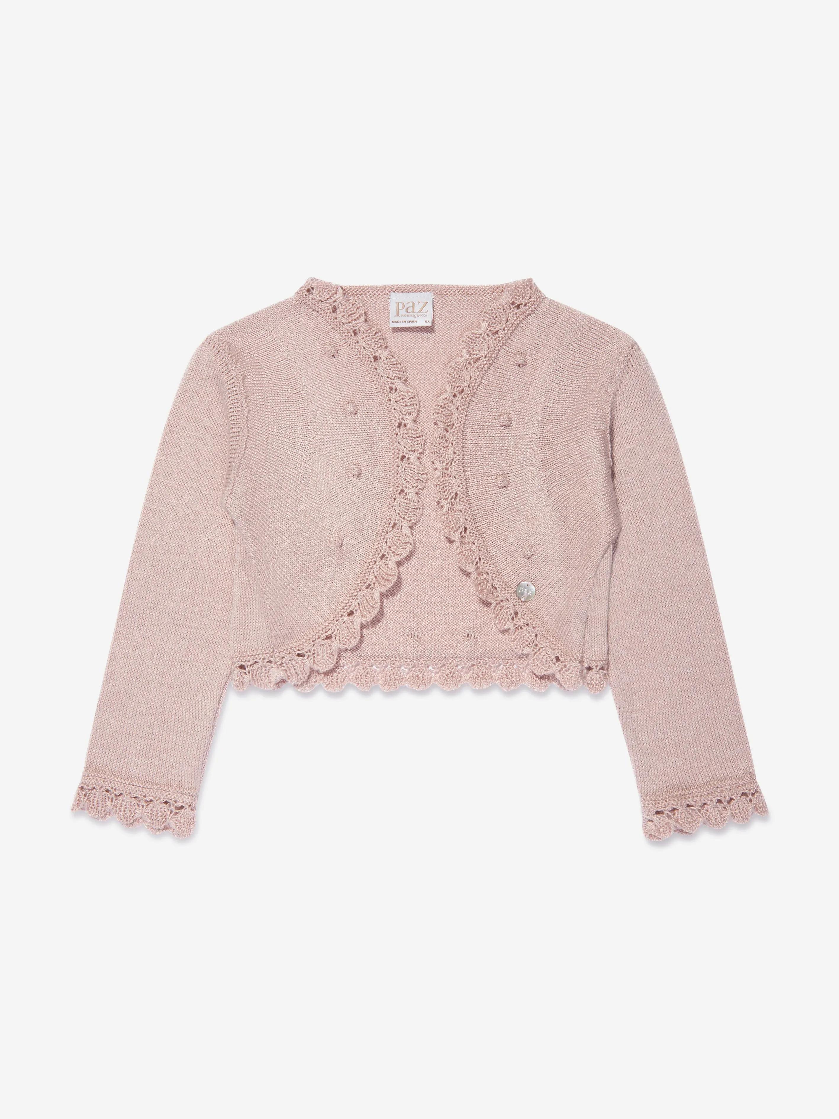 Paz Rodriguez Girls Knitted Ceremony Cardigan in Pink