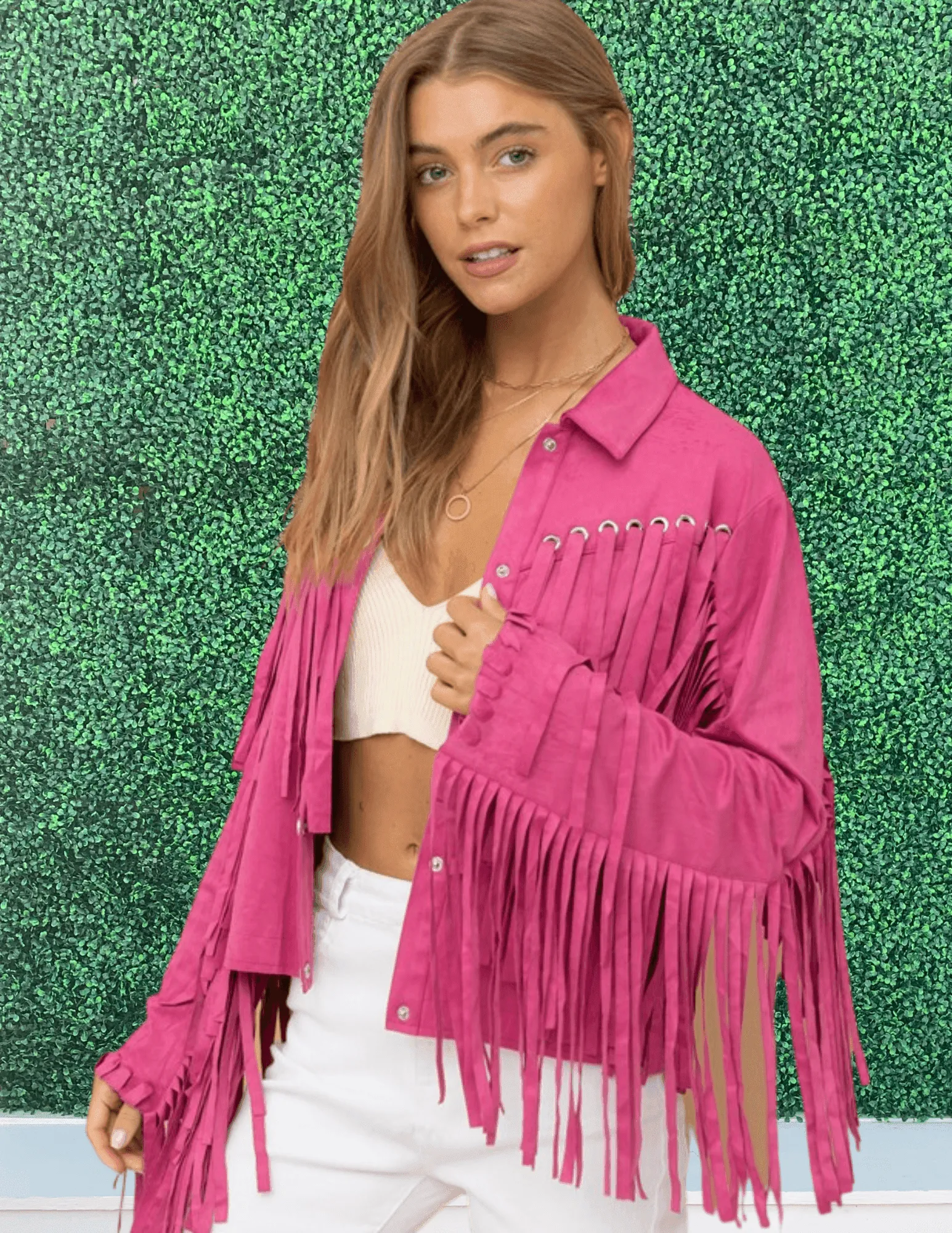 Pink Suede Fringe Jacket