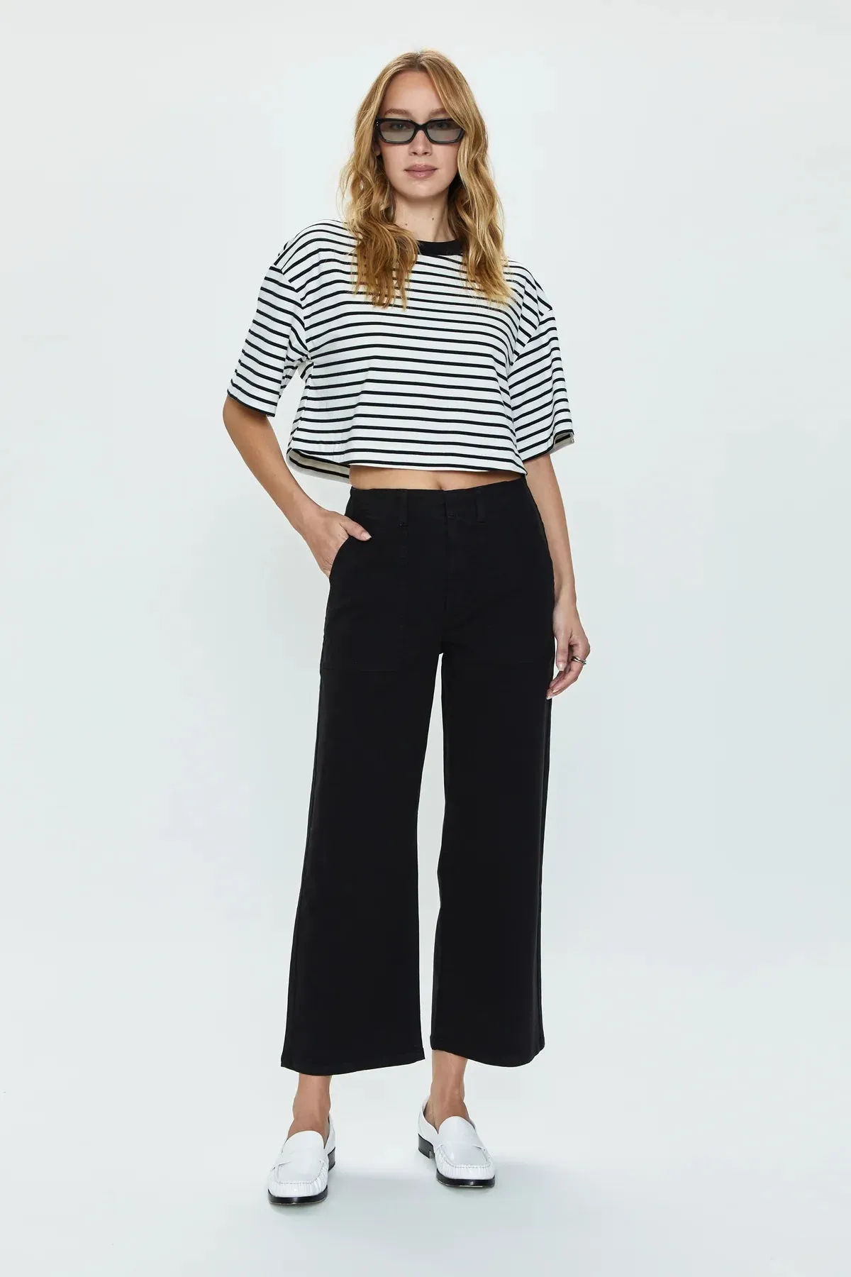 Pistola Sophia Wide Leg Utility Ankle Pants: Black