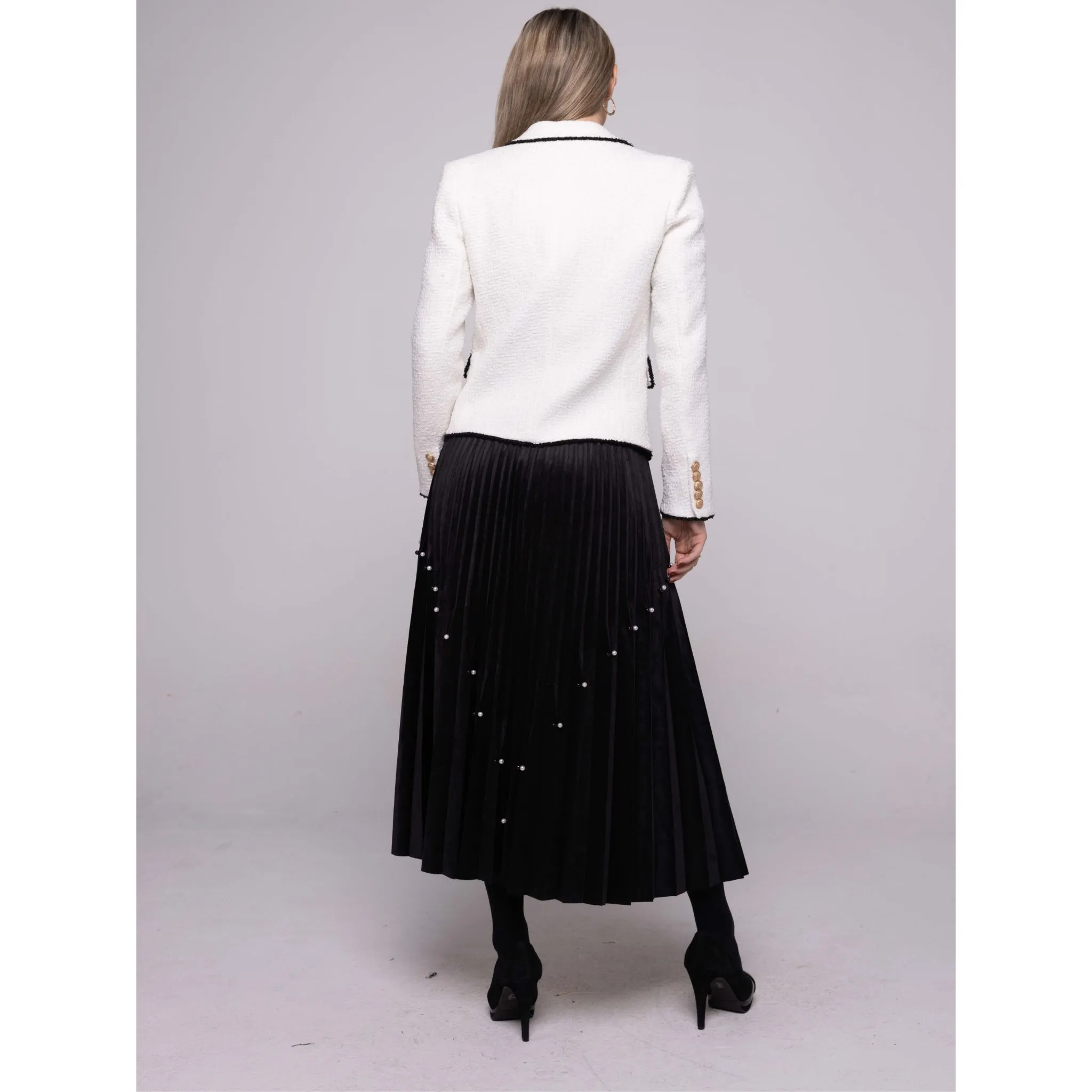 Pleated Mesh Skirt With Pearl Detail