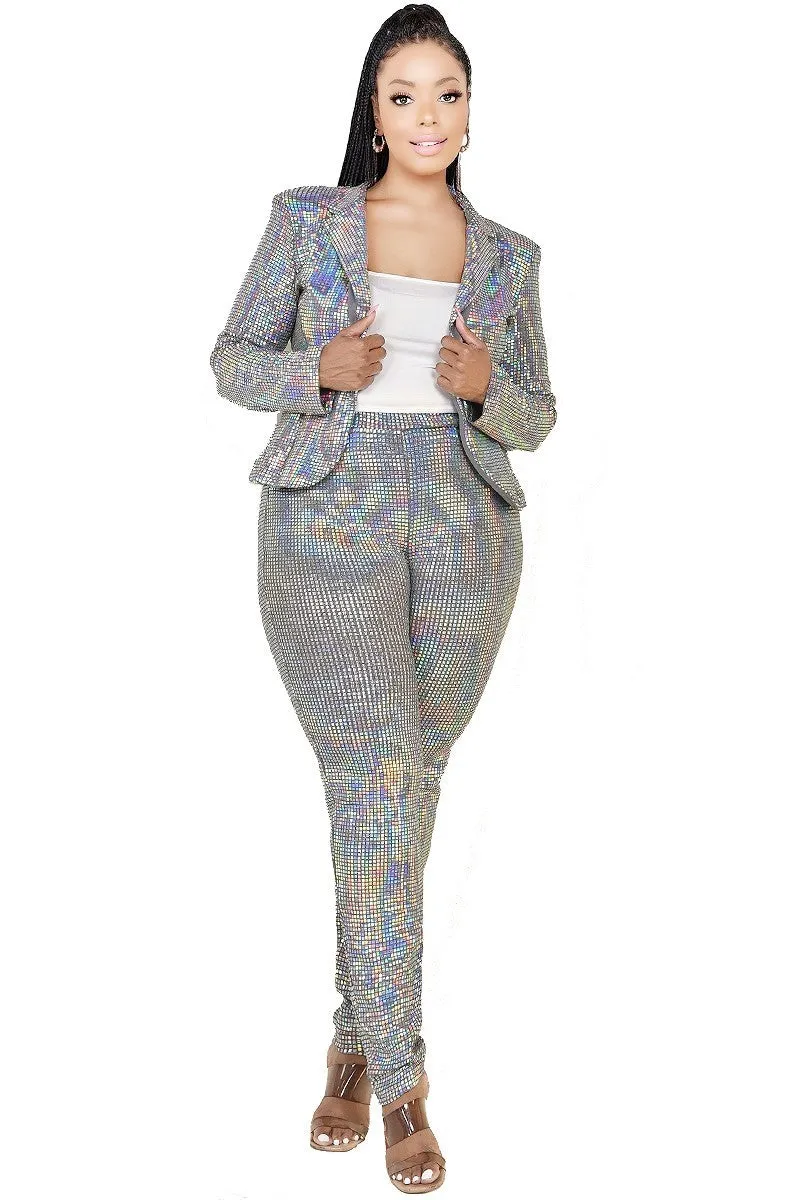 Plus Disco Metallic Sequins 2 Piece Jacket Set