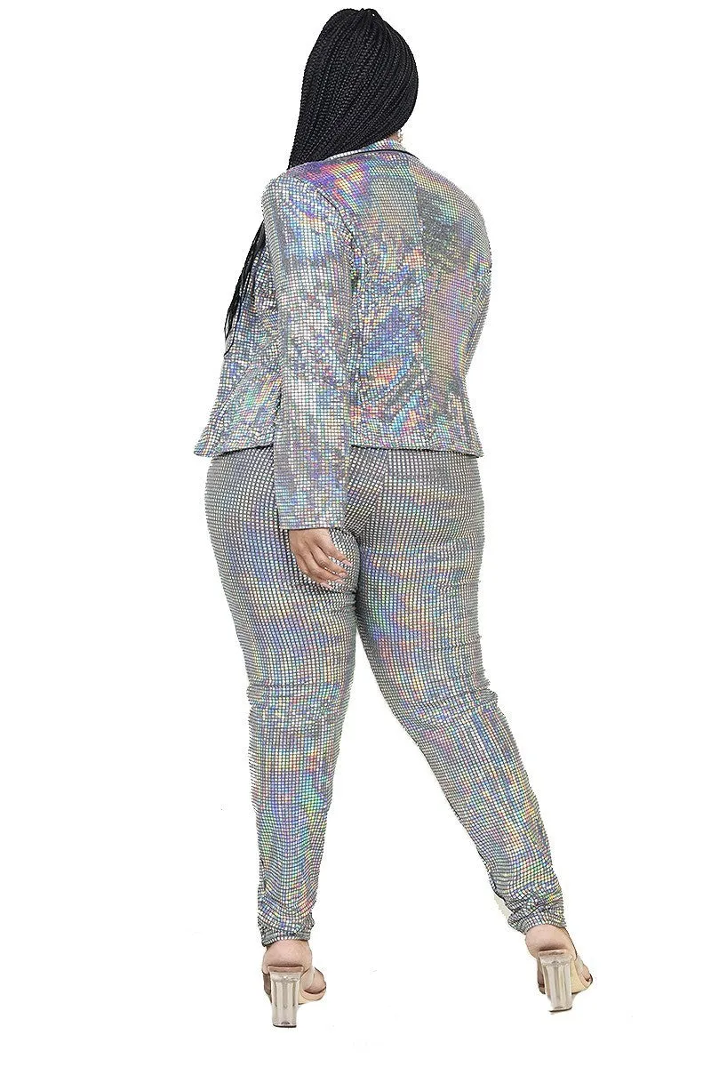 Plus Disco Metallic Sequins 2 Piece Jacket Set