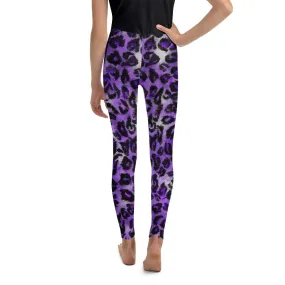 Purple Leopard Print Girl's Tights, Animal Print Premium Youth Leggings Tight Pants - Made in USA/EU