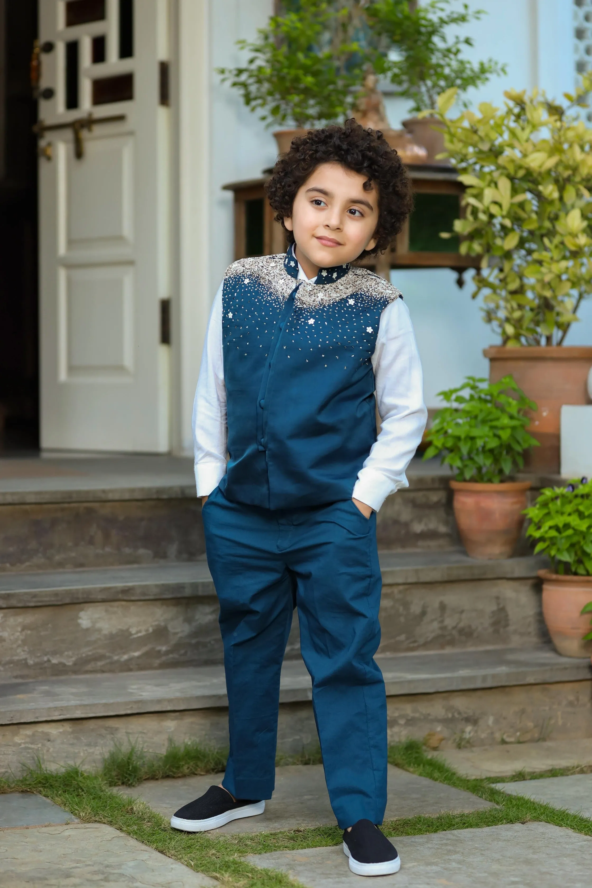 Qainaat - German Satin Nehru Jacket For Boys