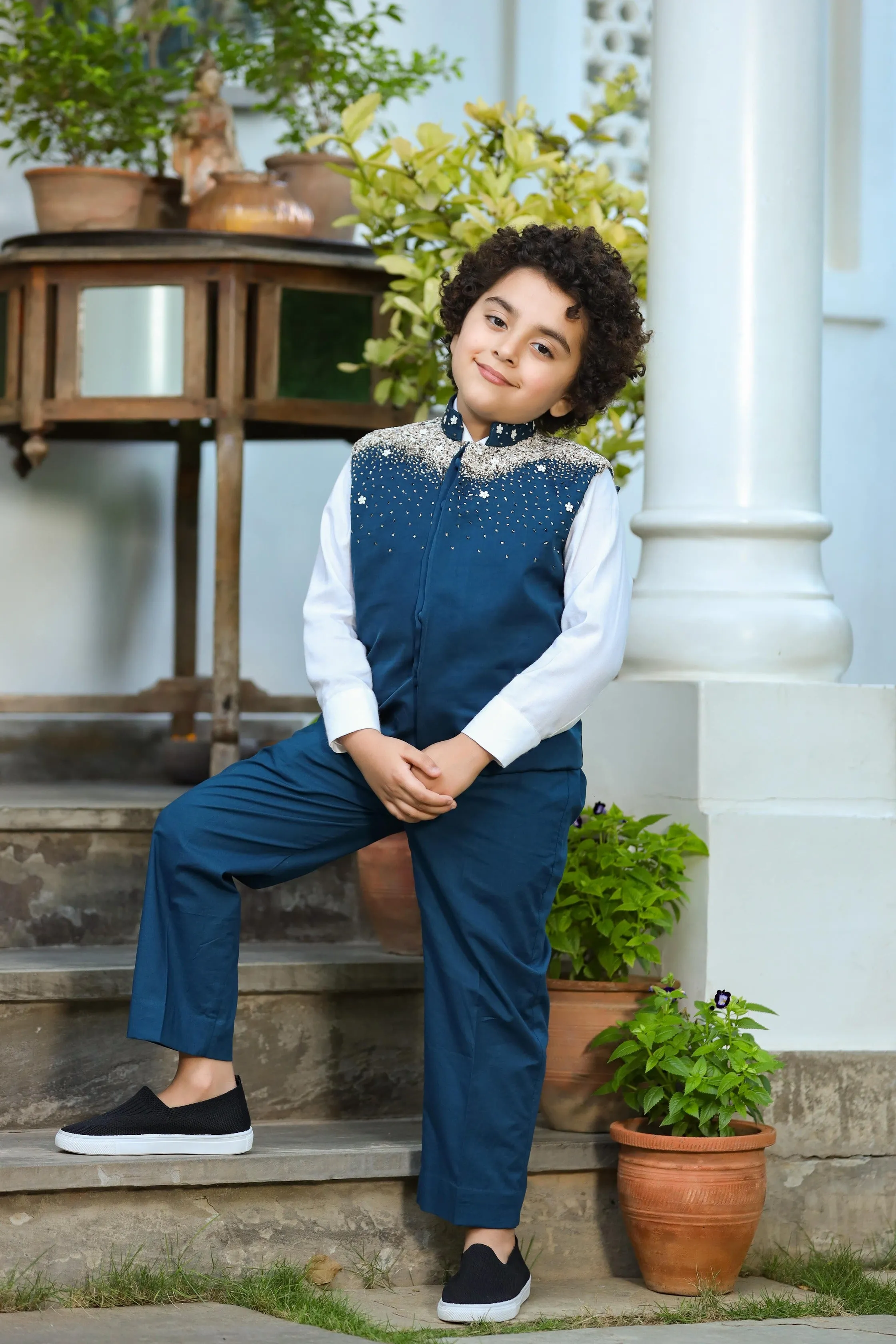 Qainaat - German Satin Nehru Jacket For Boys