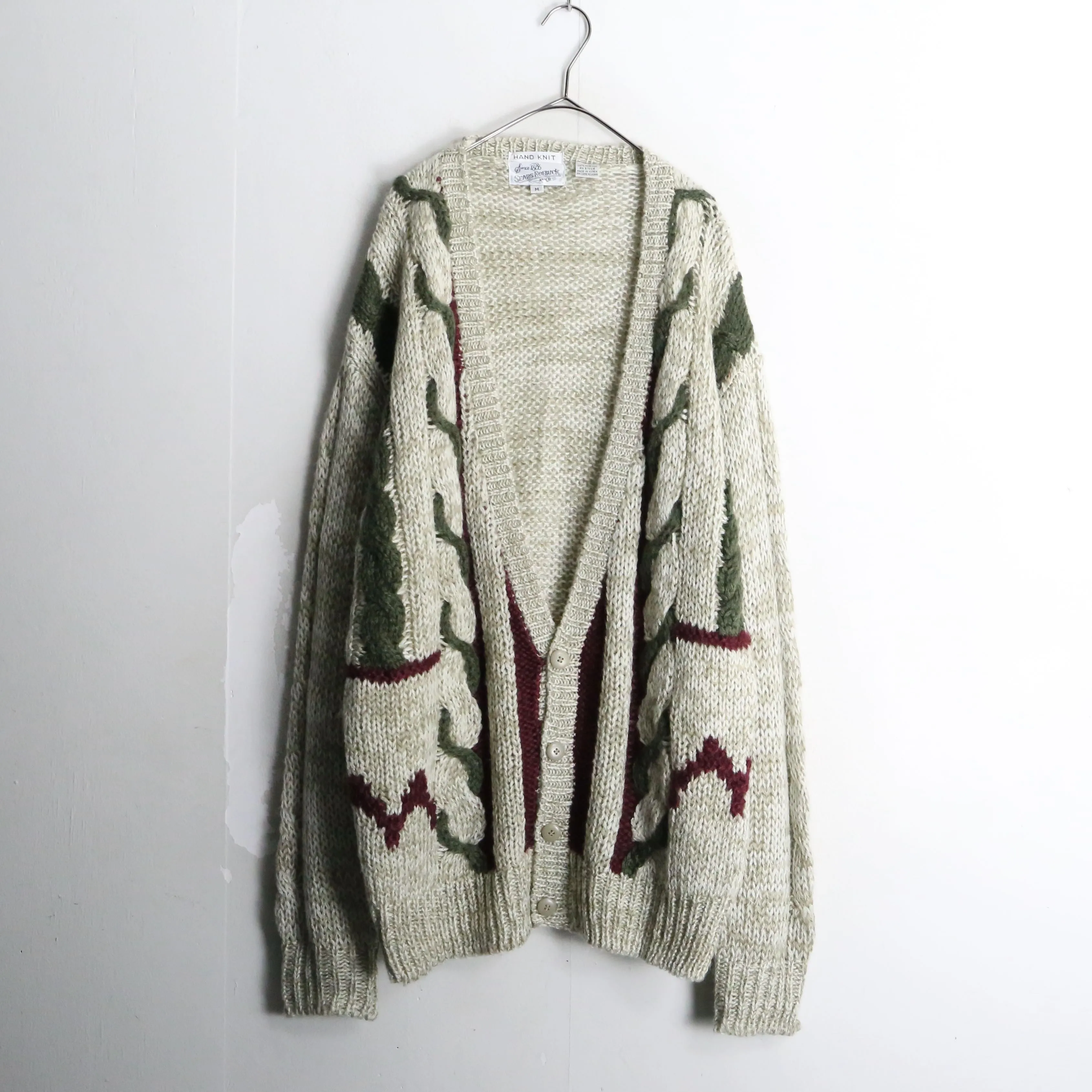 "Sears" total pattern wool 3D knit loose cardigan