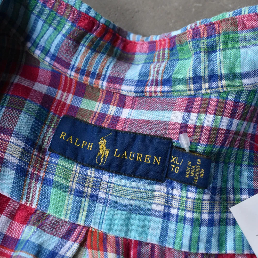 Ralph Lauren リネン マドラスチェック 半袖 ボタンダウンシャツ 240809 S2156