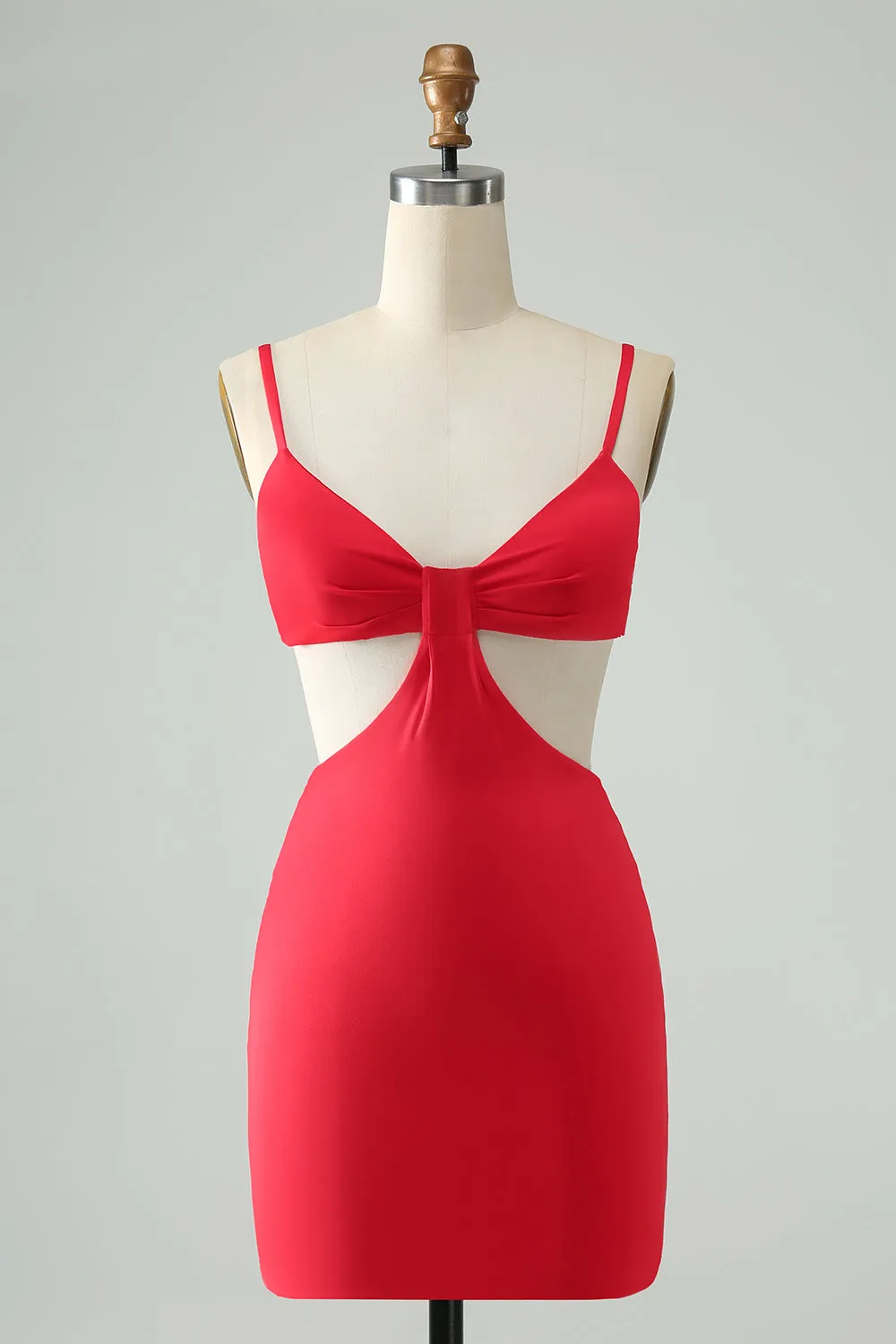 Red Bodycon Spaghetti Straps Homecoming Dress with Hollow Out