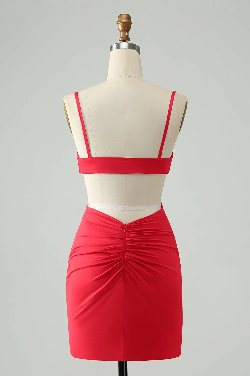 Red Bodycon Spaghetti Straps Homecoming Dress with Hollow Out