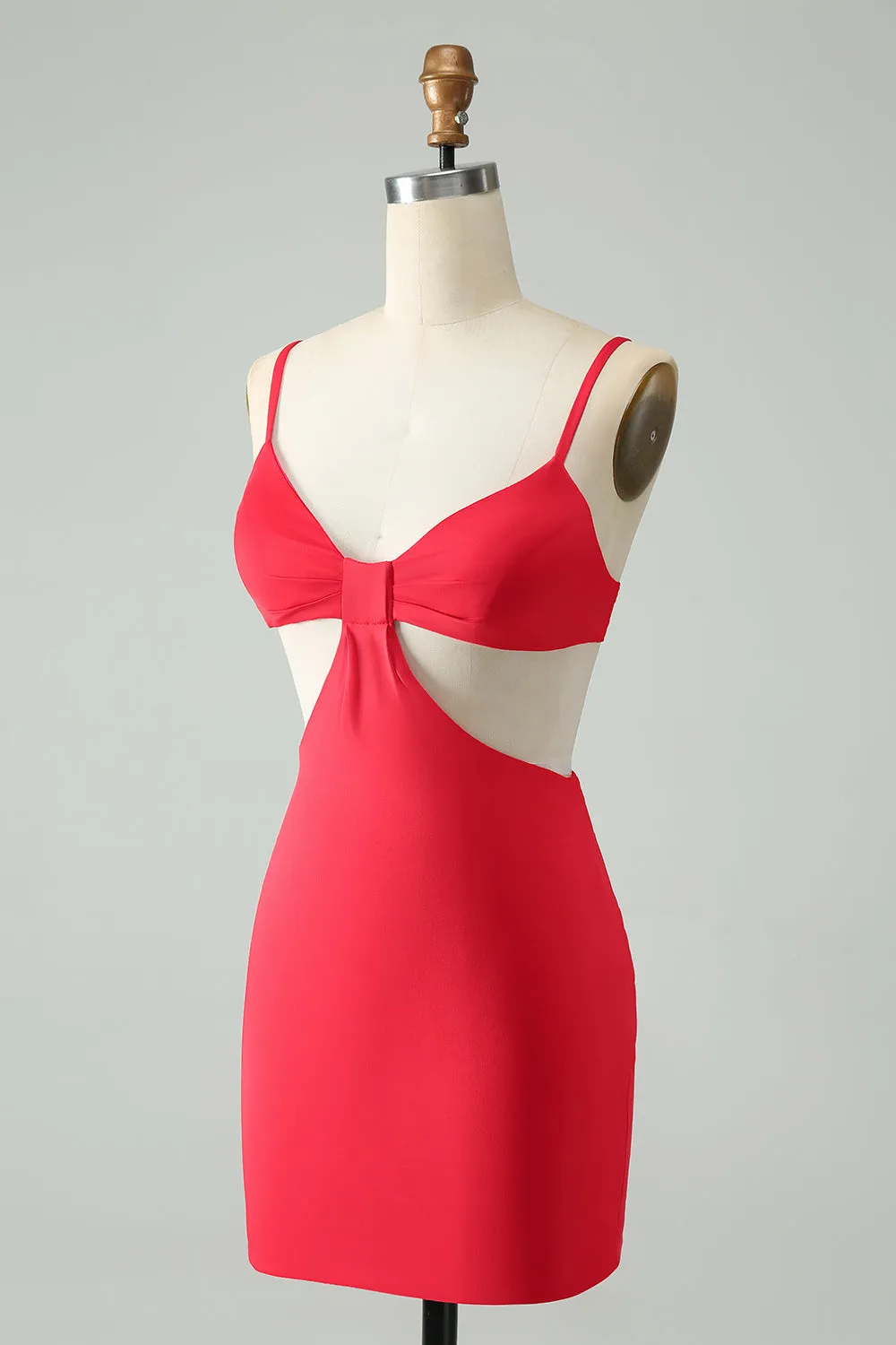 Red Bodycon Spaghetti Straps Homecoming Dress with Hollow Out