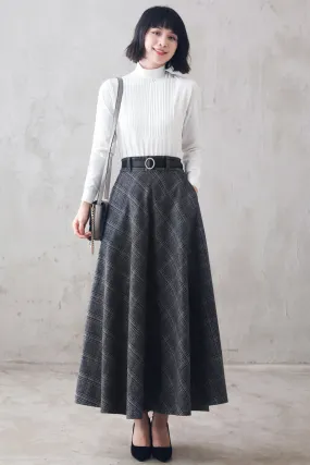 Retro Women's Causal Plaid Woolen Winter Skirt 3106