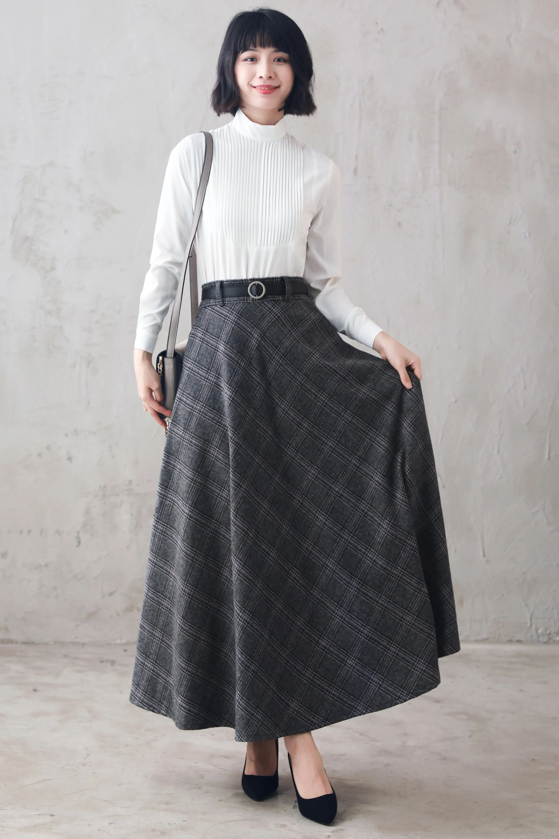 Retro Women's Causal Plaid Woolen Winter Skirt 3106