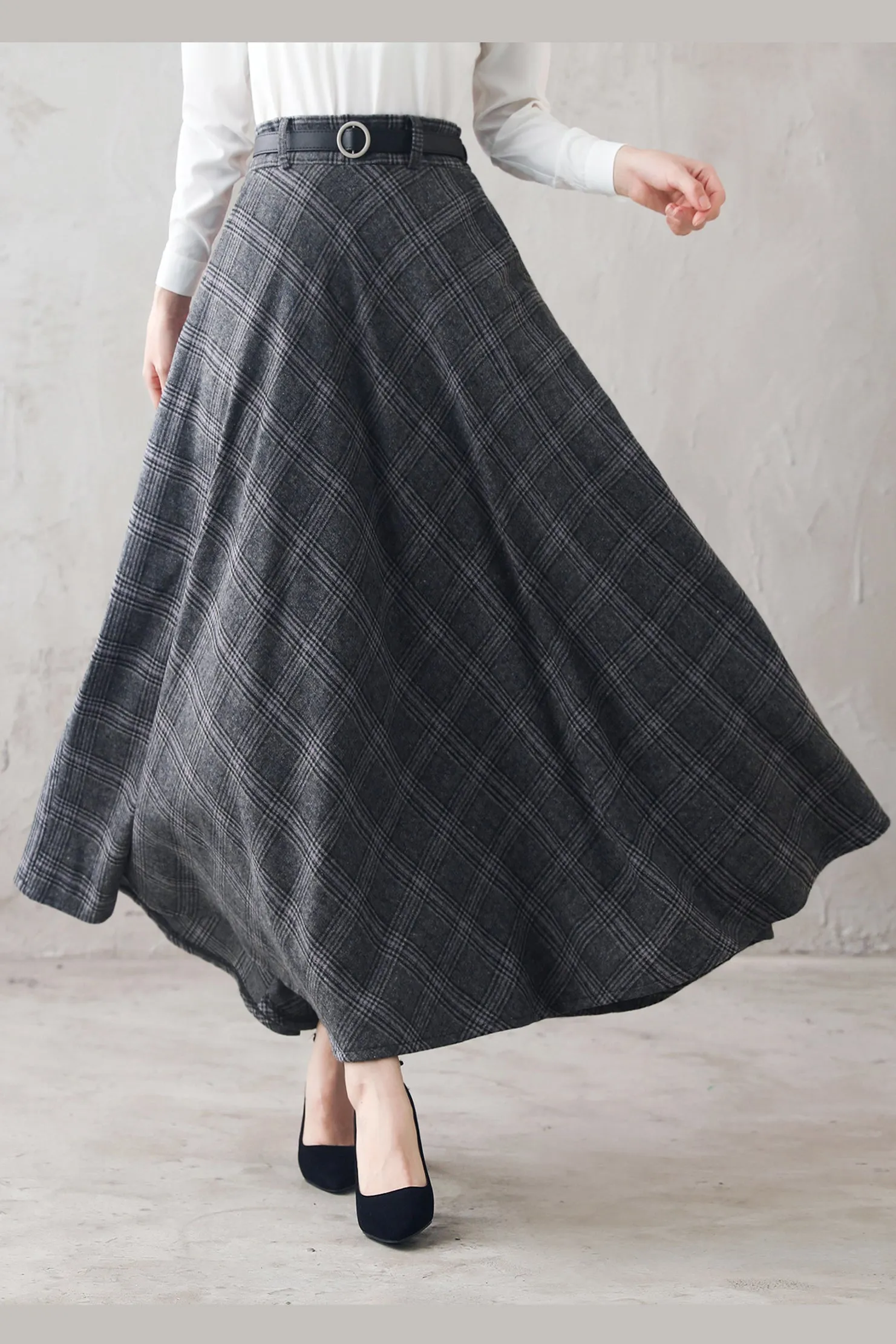 Retro Women's Causal Plaid Woolen Winter Skirt 3106