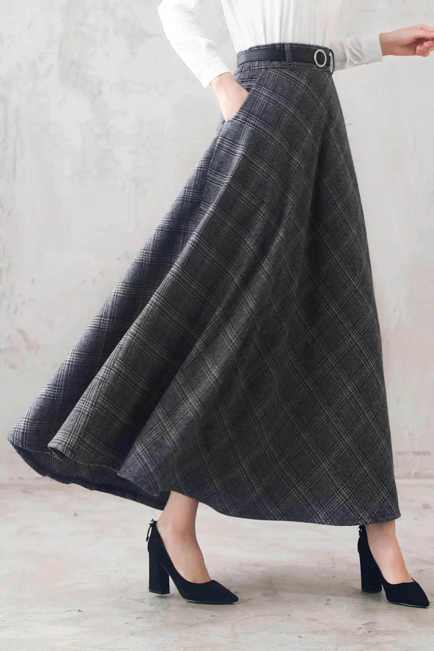 Retro Women's Causal Plaid Woolen Winter Skirt 3106