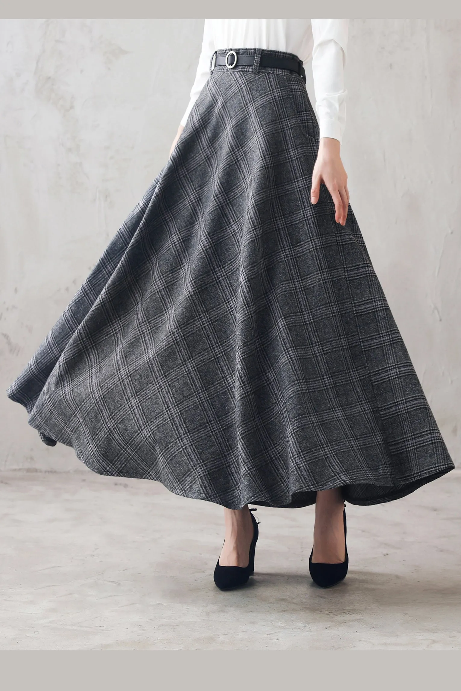 Retro Women's Causal Plaid Woolen Winter Skirt 3106