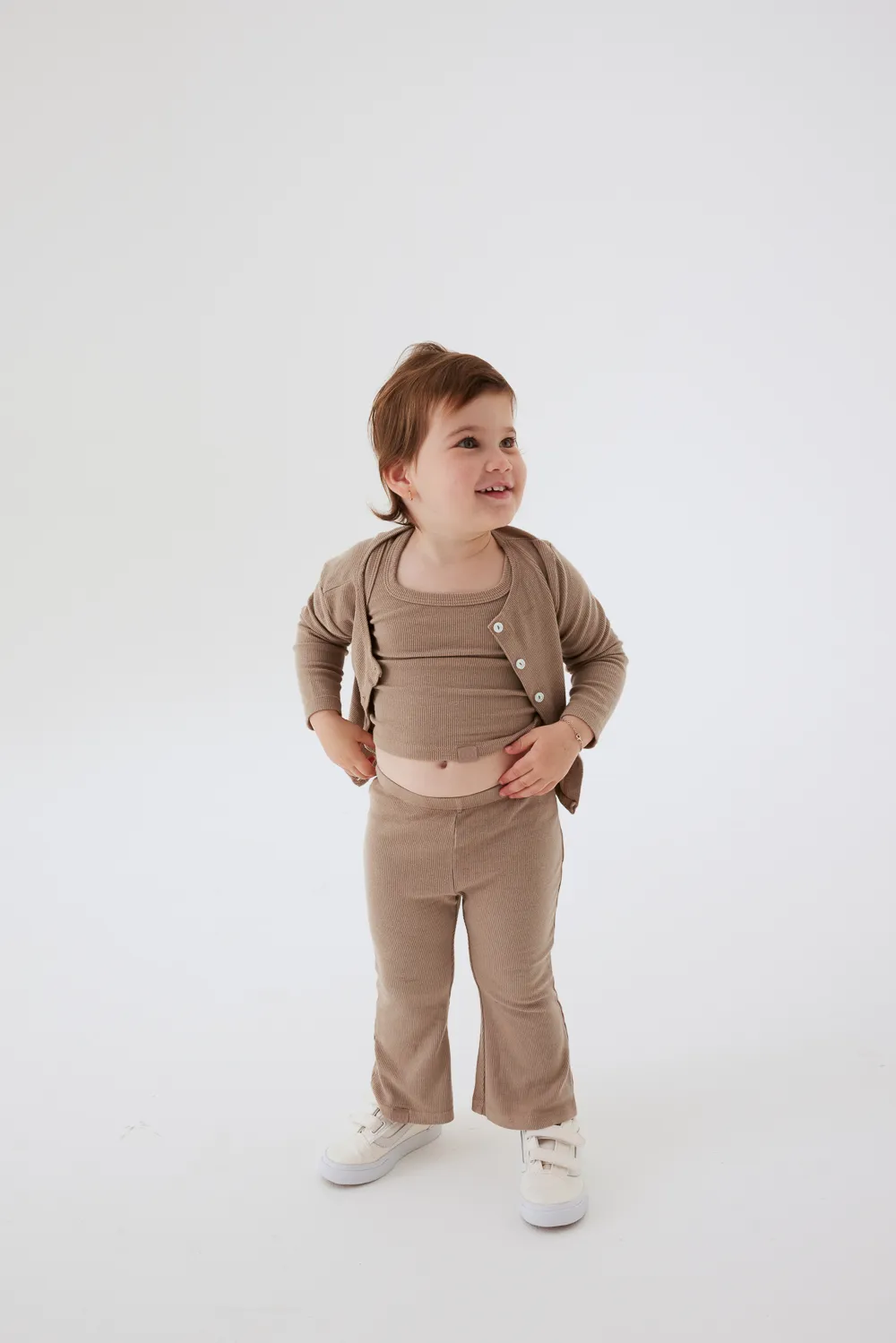 RIBBED MODAL KIDS CARDIGAN SET - MAPLE