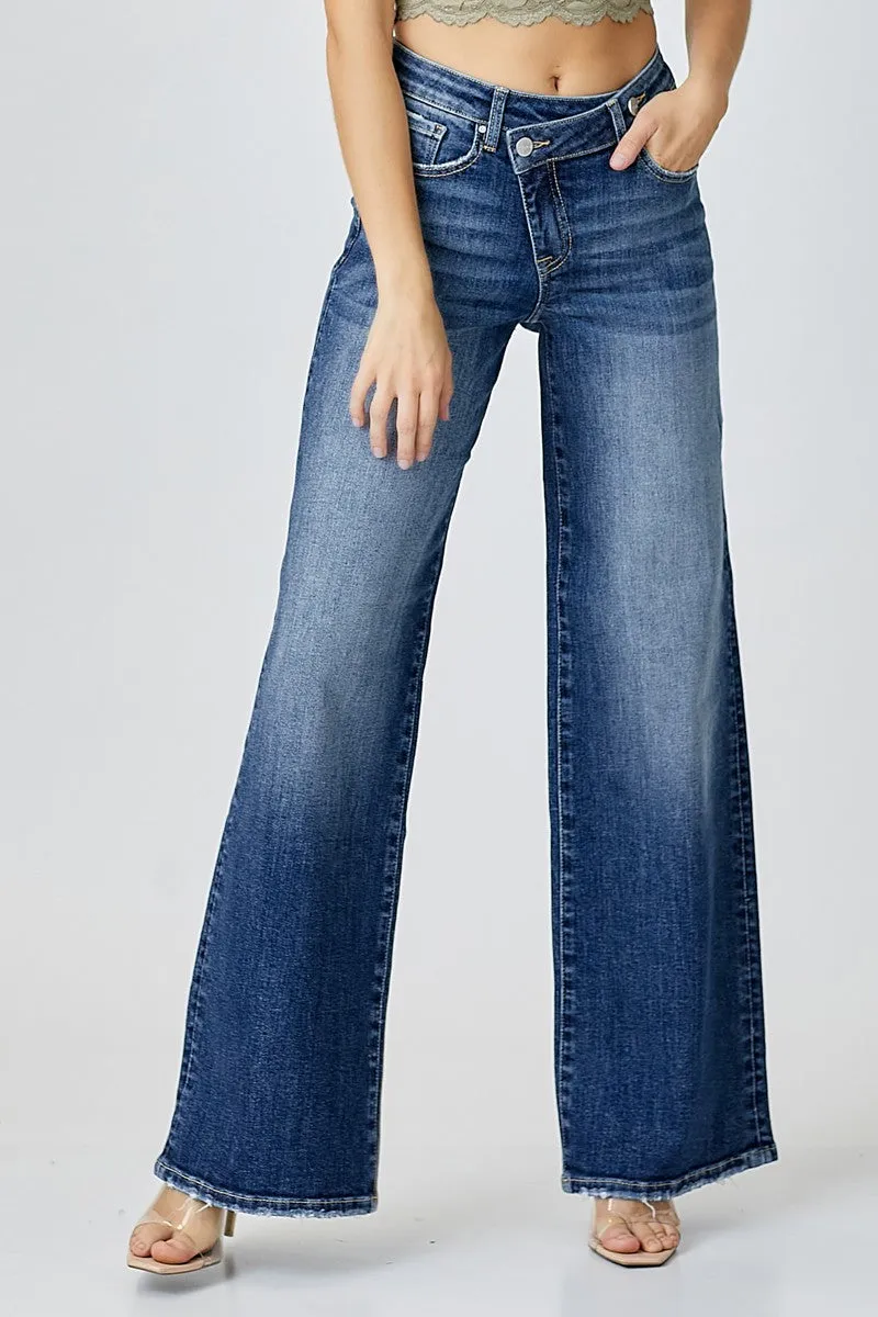 Risen Jeans - Mid Rise Crossover Wide Leg Jeans - RDP5281