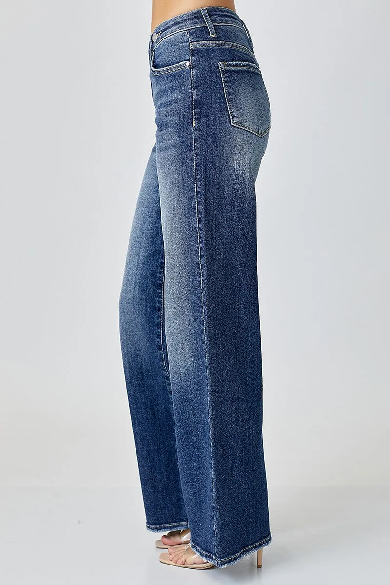 Risen Jeans - Mid Rise Crossover Wide Leg Jeans - RDP5281