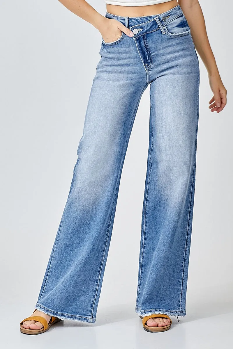 Risen Jeans - Mid Rise Crossover Wide Leg Jeans - RDP5281