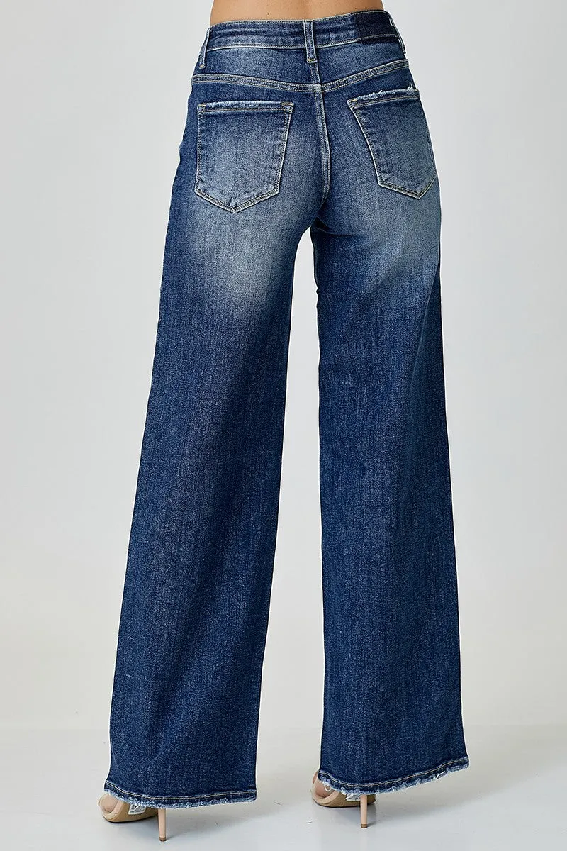 Risen Jeans - Mid Rise Crossover Wide Leg Jeans - RDP5281