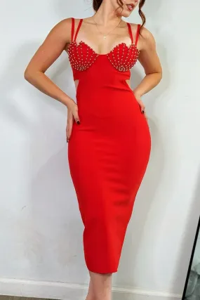 Seashell Bust Red SEXY Bandage MIDI DRESS