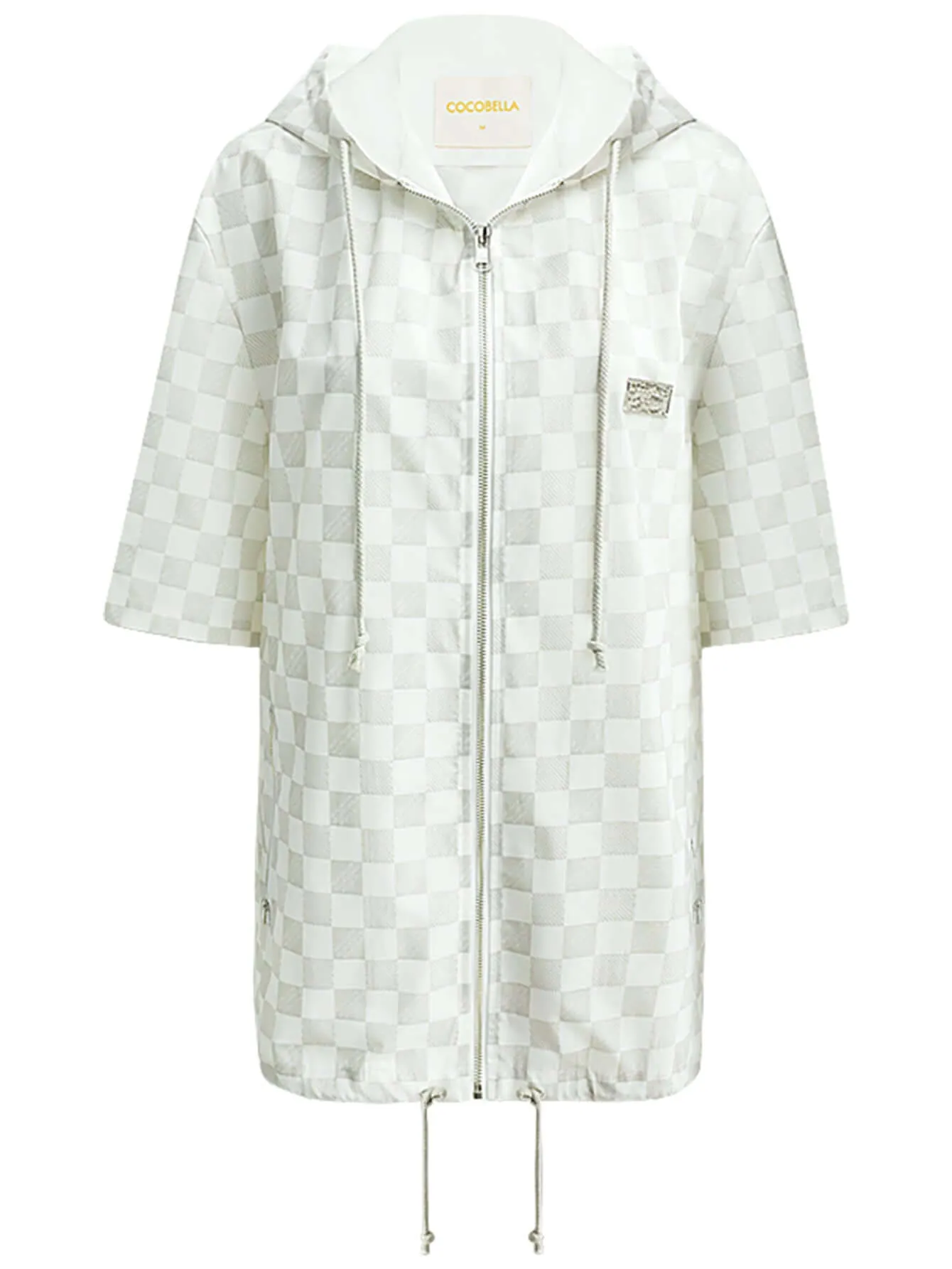 Short Sleeved Drawstring Checkered Windbreaker Hooded Jacket