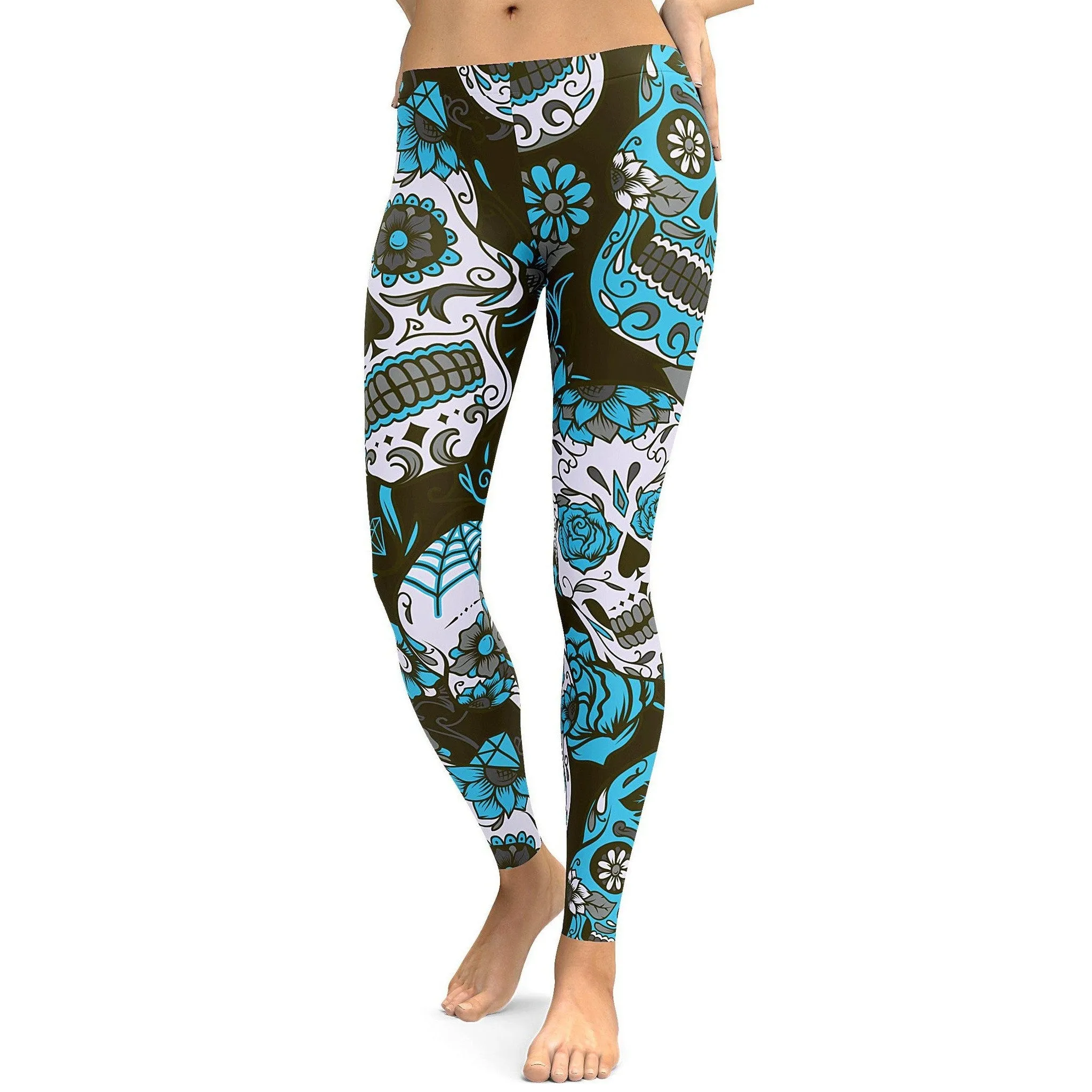 Sky Blue Sugar Skull Leggings