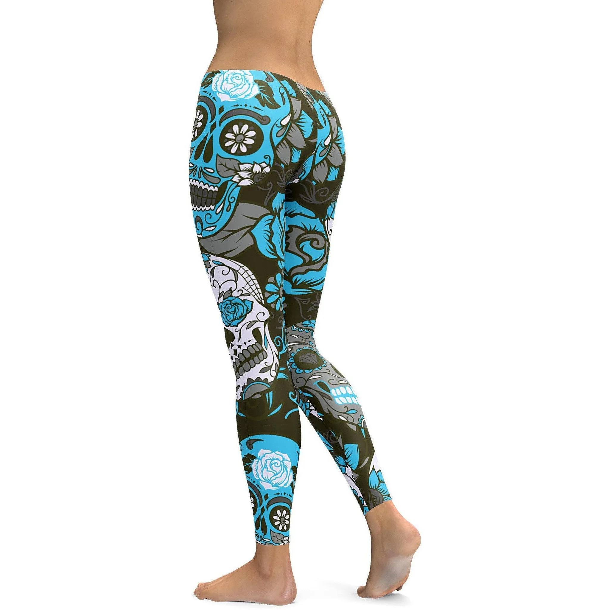 Sky Blue Sugar Skull Leggings