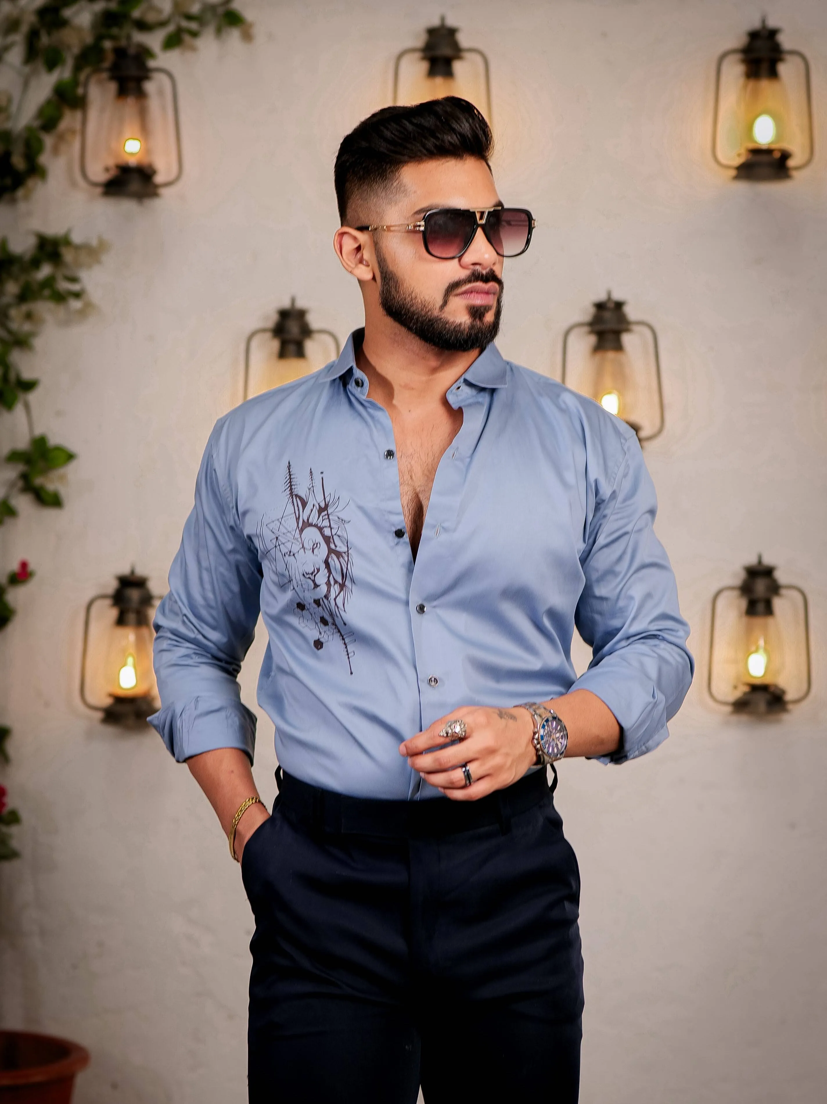 Sky Club Wear Printed Satin Cotton Shirt