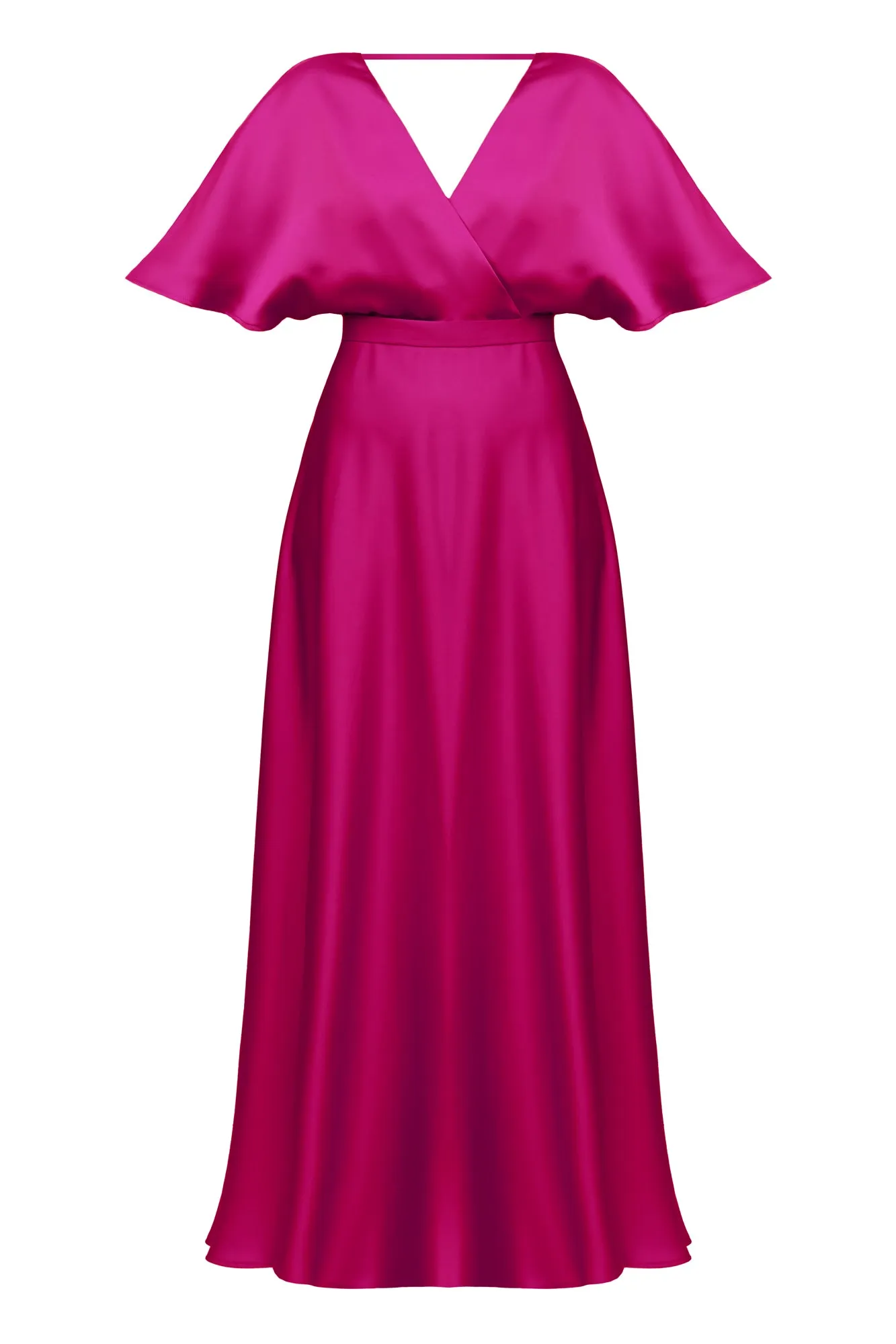 SOLENE fuchsia satin long wedding guest dress