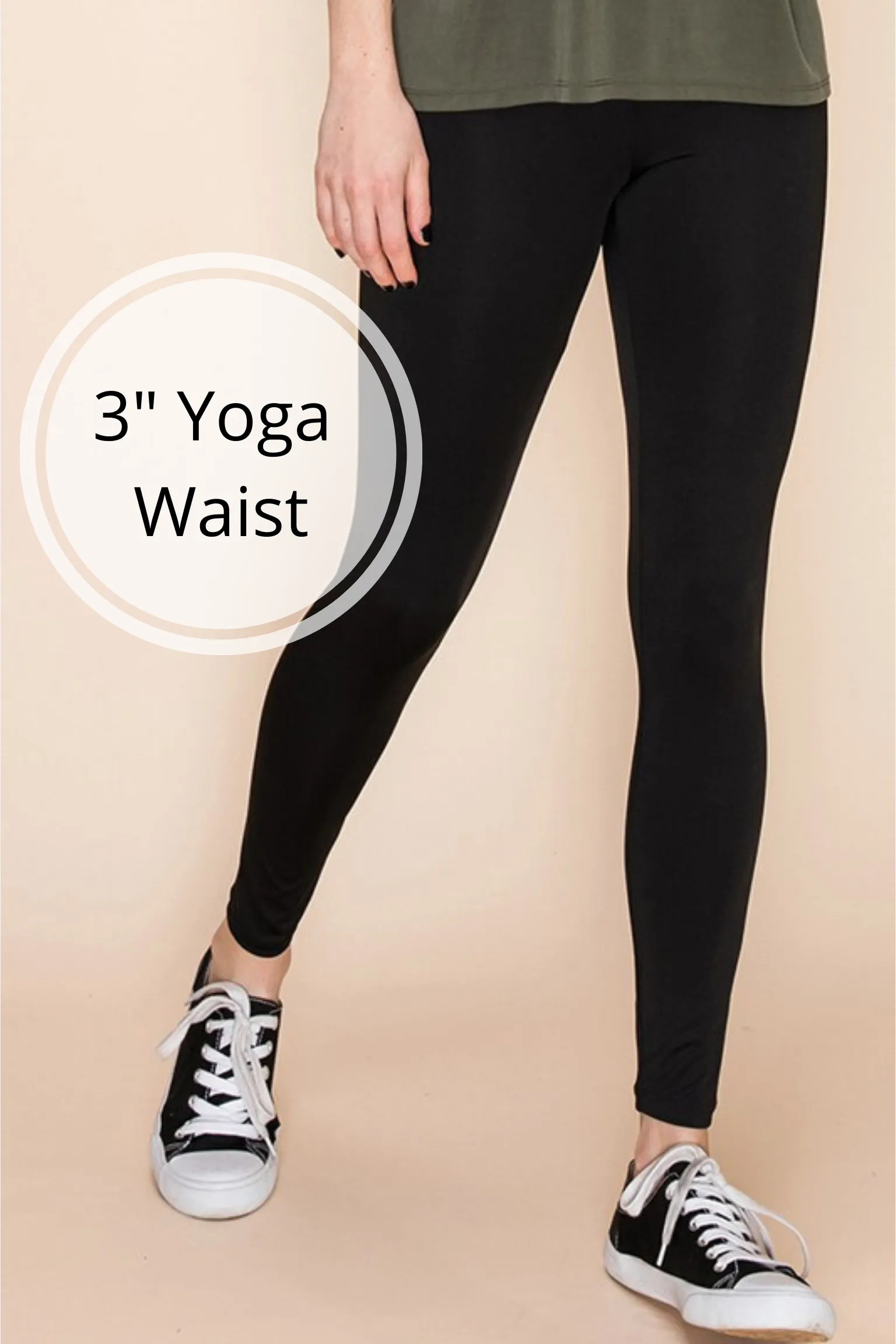 Solid Color 3” Yoga Waist Basic Leggings