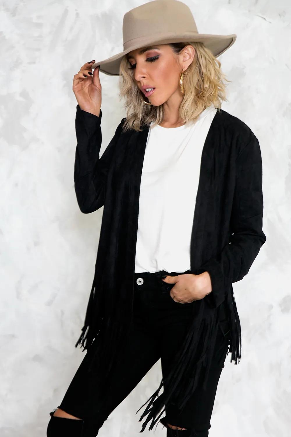 Suede Jacket with Fringe