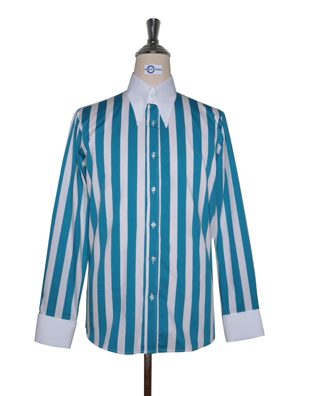 Tab Collar Shirt | Sky Blue Striped Tab Collar Shirt