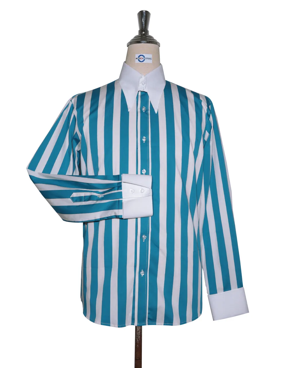 Tab Collar Shirt | Sky Blue Striped Tab Collar Shirt